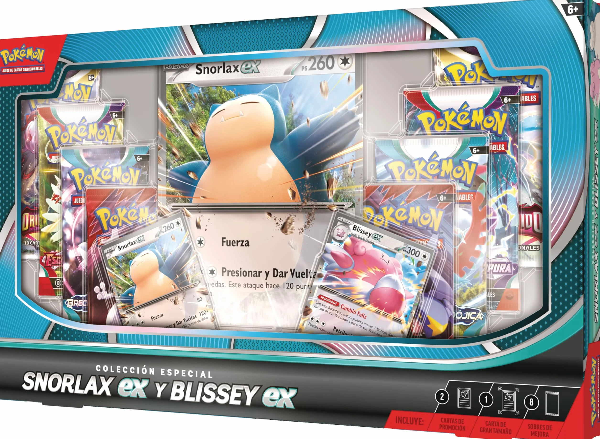 Pokémon: Colección Especial Snorlax ex y Blissey ex de JCC Pokémon (2 Cartas holográficas de promoción, 1 Carta holográfica de Gran tamaño y 8 Sobres de Mejora)