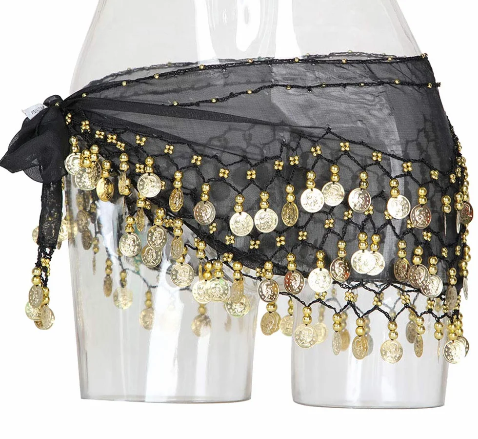 Bufandas de Cadera para Danza del Vientre, Faldas con Forma de Onda para Mujeres, Cinturón con Monedas y Brazaletes