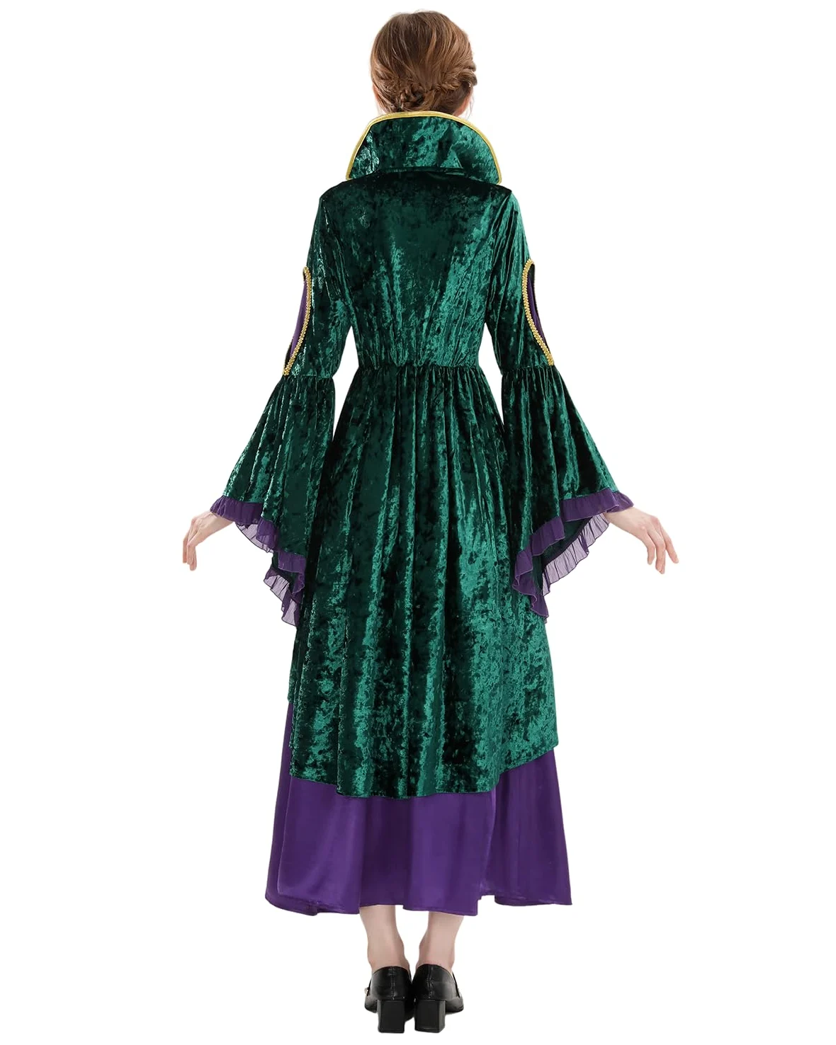 Fiamll Vestido de bruja verde vintage para mujer, vestido de cosplay, con aspecto de terciopelo, para Halloween, carnaval, fantasía, bruja, estilo retro, atuendo para mujeres