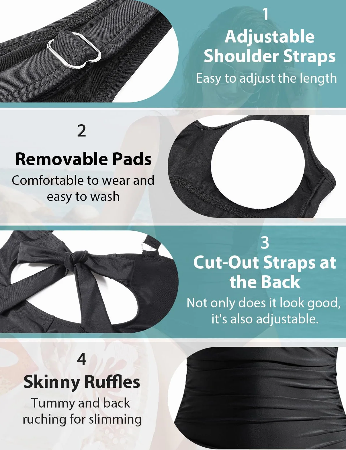 CMTOP Bañadores Mujer Reductores Push Up Cuello en V Traje de Baño Una Pieza Control de Barriga Playa Monokini