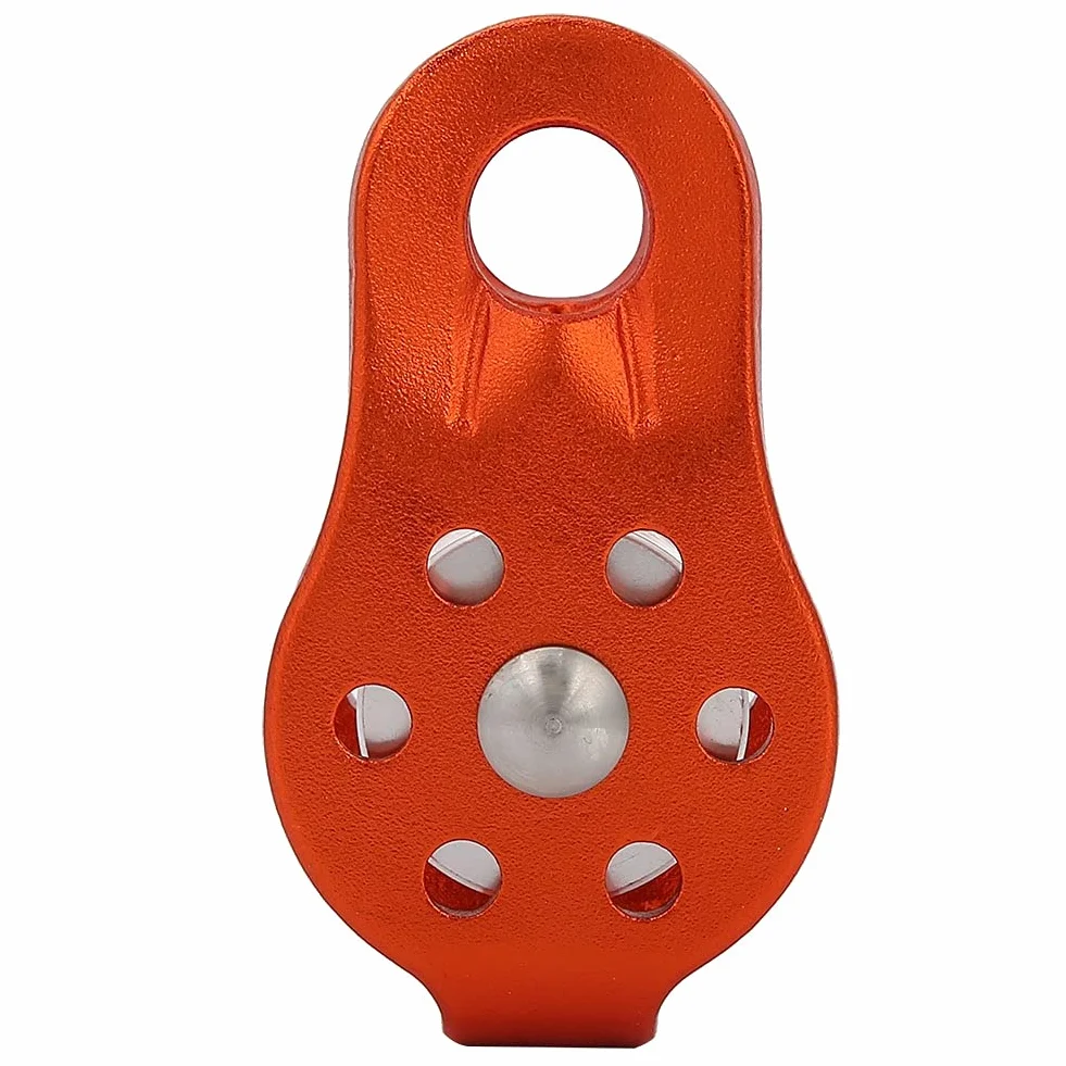 Polea de Escalada 26 KN Bloque de Polea de Cuerdas de Aluminio Mini Rescate Simple para Cuerdas de 12mm (Naranja)