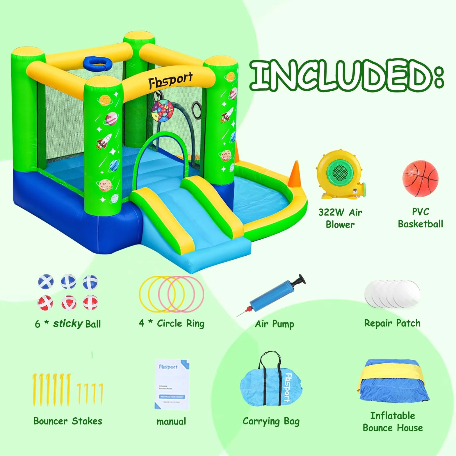 castillo hinchable para niños castillo hinchable acuatico de agua con Ventilador tobogán seco y de Agua, Adecuado para niños, Castillo Children's Bouncy para Uso Interior o Exterior 285 x 254 x 165 cm
