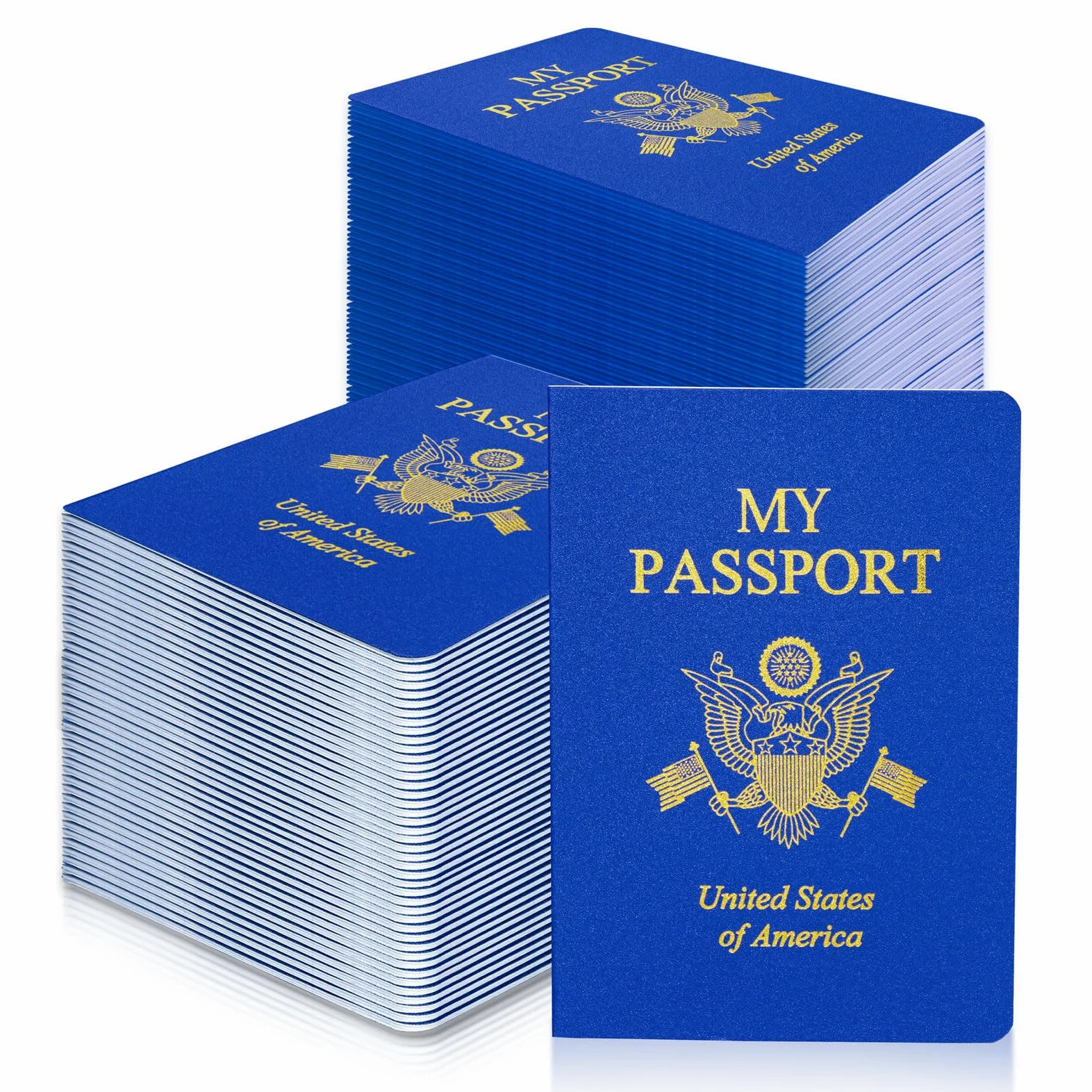 XIISVINT 100 Piezas Cuadernos de Pasaporte en Blanco Libro de Pasaporte Azul Pasaporte Falso Diario de Viaje Libro de Colección de Pegatinas para Niños Proyectos Escolares Viajes por el Mundo