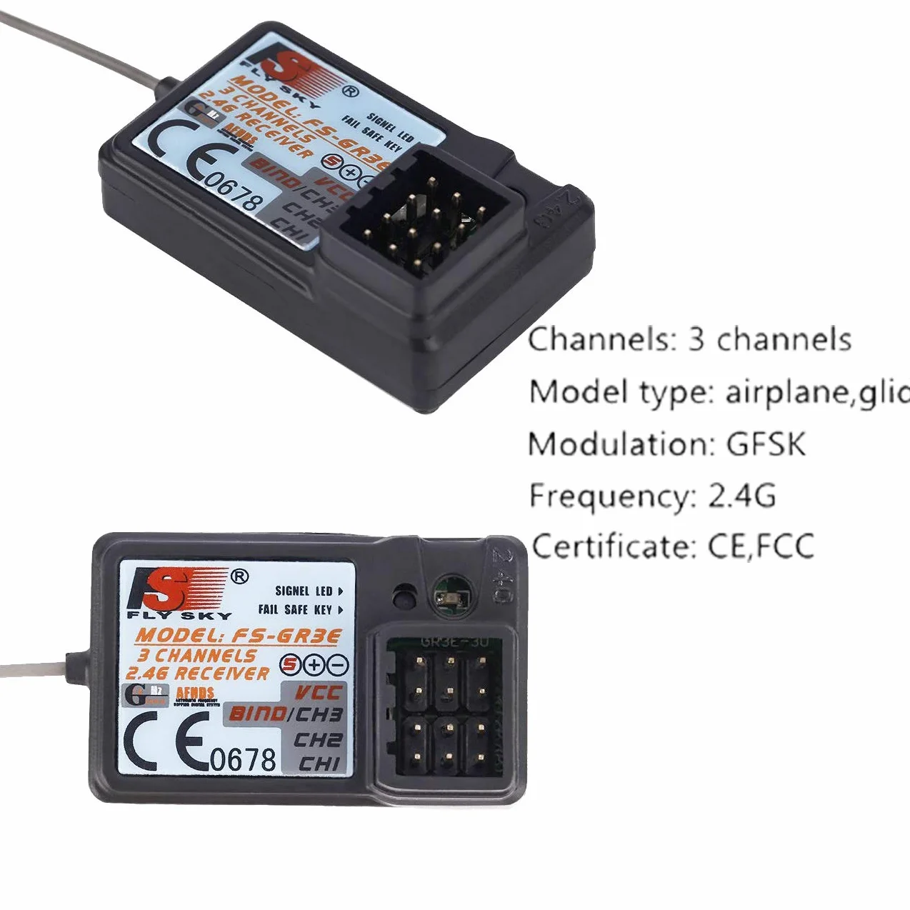 Flysky - Receptor FS-GR3E, resistente al agua, 3 canales, frecuencia 2.4G, receptor de 5 V CC para FS-GT2 FS-GT2B FS-GT3B FS-GT3C FZ-IT4S RC transmisor de barco Geekstory