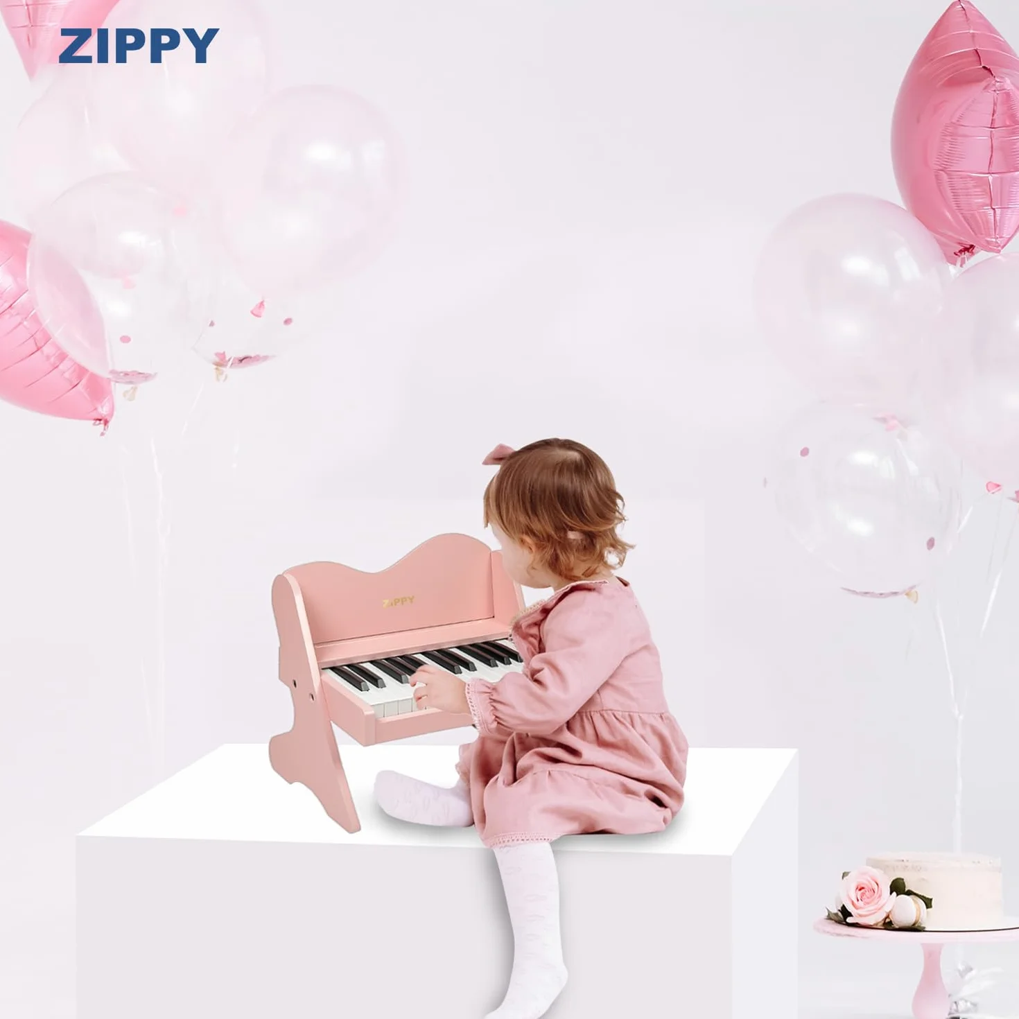 ZIPPY Teclado de Piano para niños, 25 Teclas, Volumen Ajustable, Mini Instrumento de Aprendizaje de música, Piano de Madera para niños pequeños (Rosa)