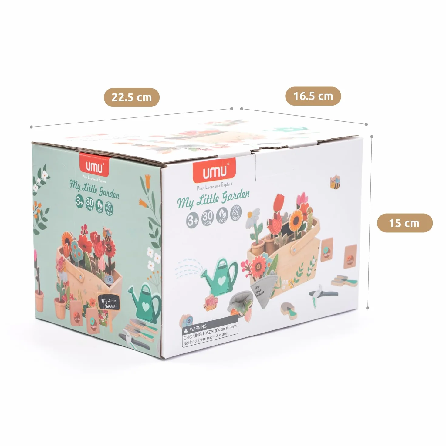 umu® Juego de jardín de madera para niños con accesorios – Juguetes de jardín para niños, juego de herramientas de jardín para niñas y niños, regadera, pala, rastrillo, juguete educativo a partir de