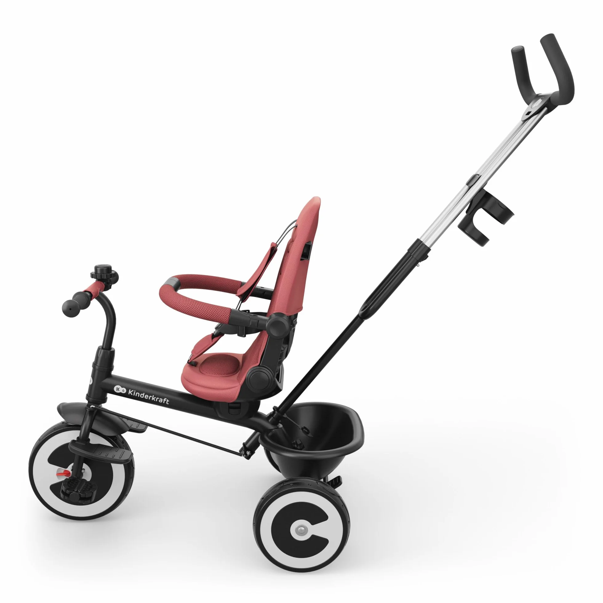 Kinderkraft Aston 2 Pro Triciclo Evolutivo, Bicicleta Sin Pedales, Bicicleta Bebe, para Niños, Cinturón, con Accesorios, Portavasos, Cesta, 9 Meses a 25 kg, Rosa