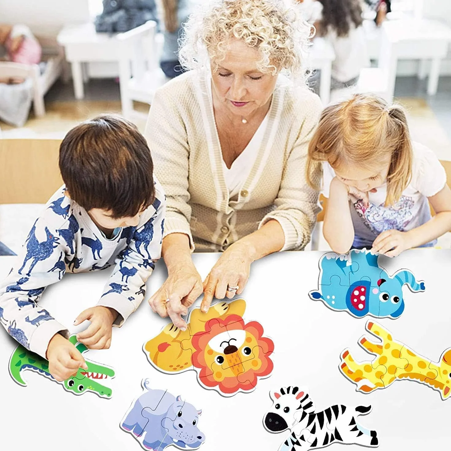 6 Pack Rompecabezas Puzzle Juguetes Bebes para Niños de 1 2 3 4 5 Años, Puzzle, Regalos 3D Patrón Puzles, Montessori Educativos, con Caja de Rompecabezas de Metal - Animal