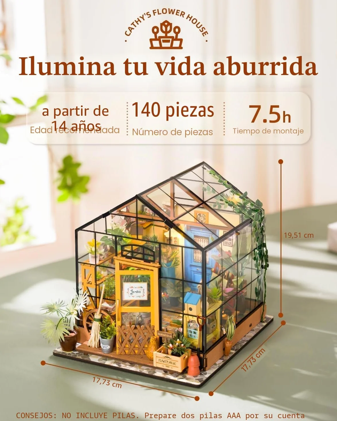 ROWOOD Casa De Muñecas En Miniatura Invernadero con Luz | DIY Miniature House Maquetas para Montar Manualidades De Madera | Regalos De para Adultos, Mujeres, Niñas (Cathy's Flower House)