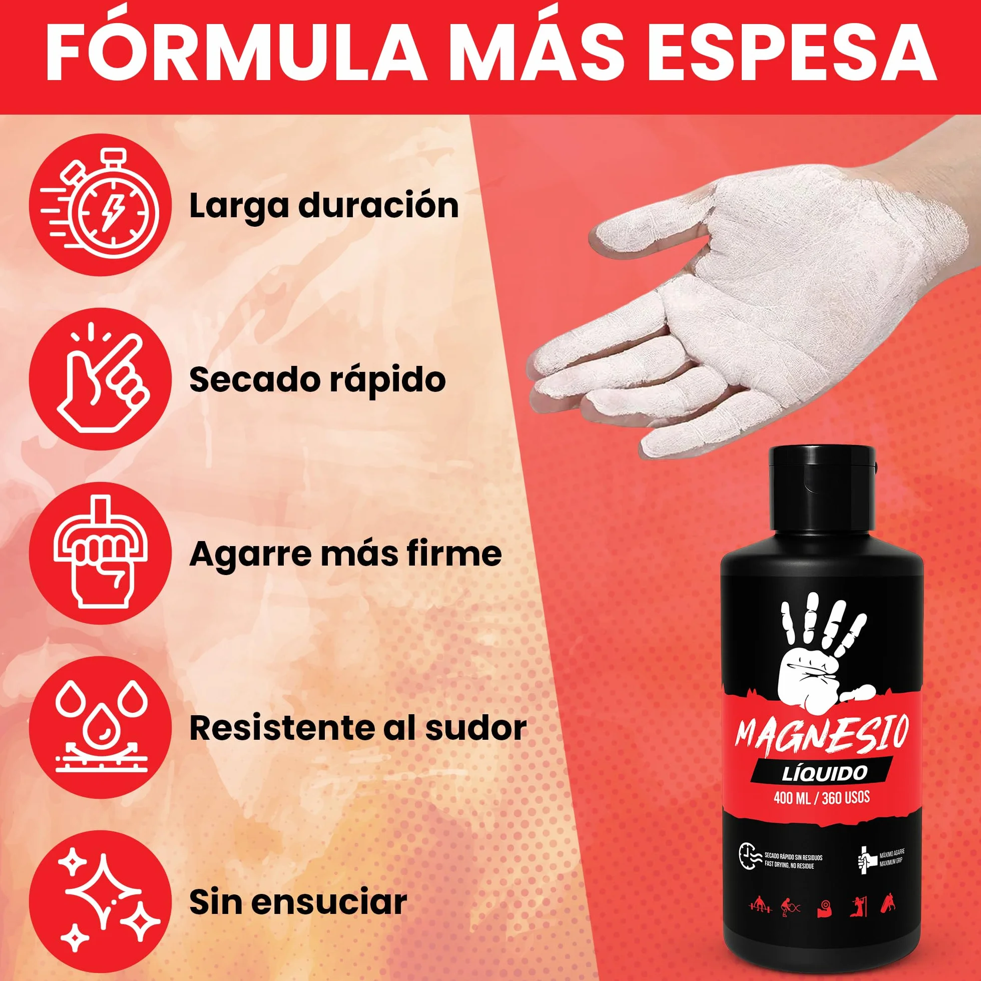 Magnesio Líquido 400ml Chalk Profesional Agarre Crossfit Escalada Calistenia Halterofilia