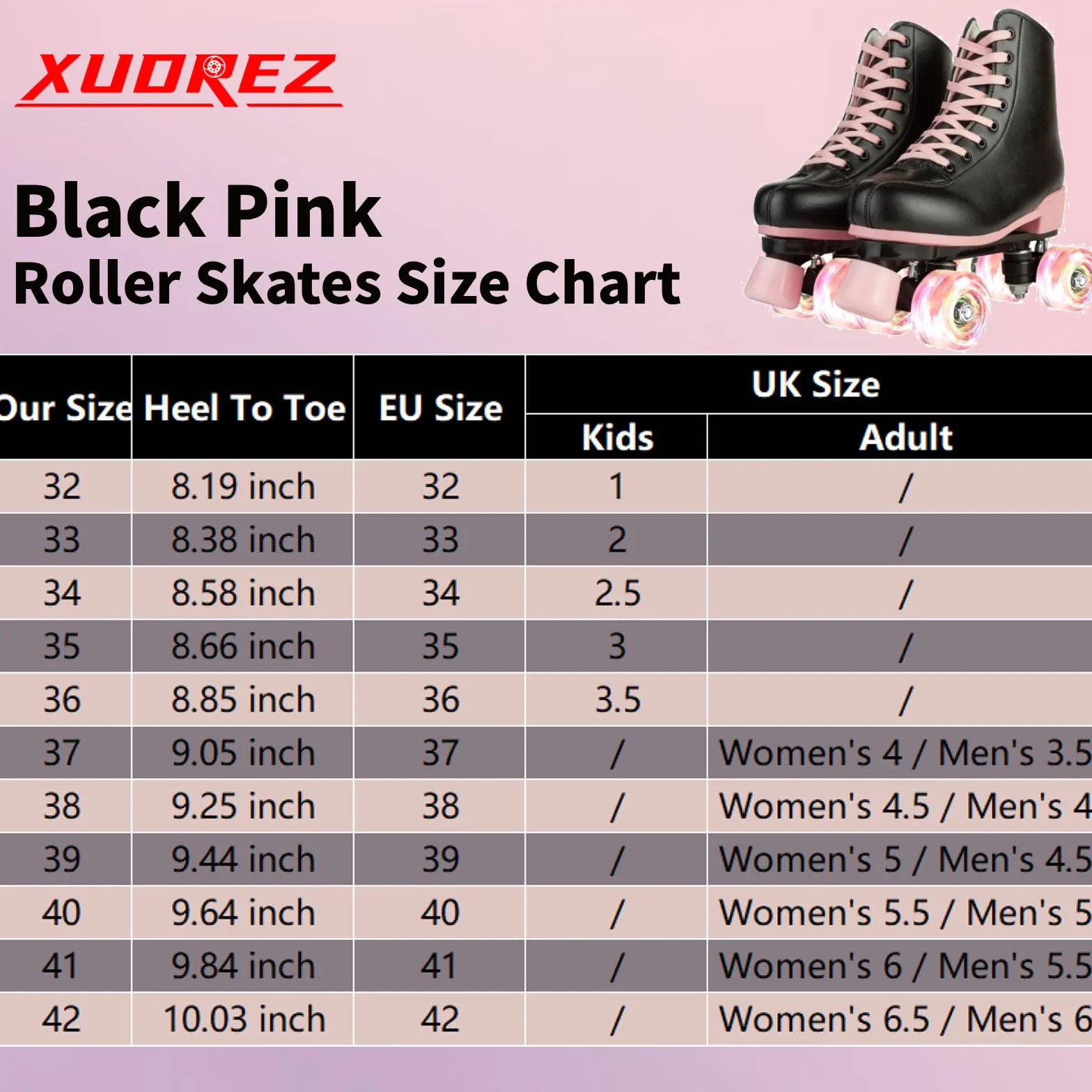 XUDREZ Roller Skates Women Girls Light Up Double Row Pink for Youth Adult Beginner