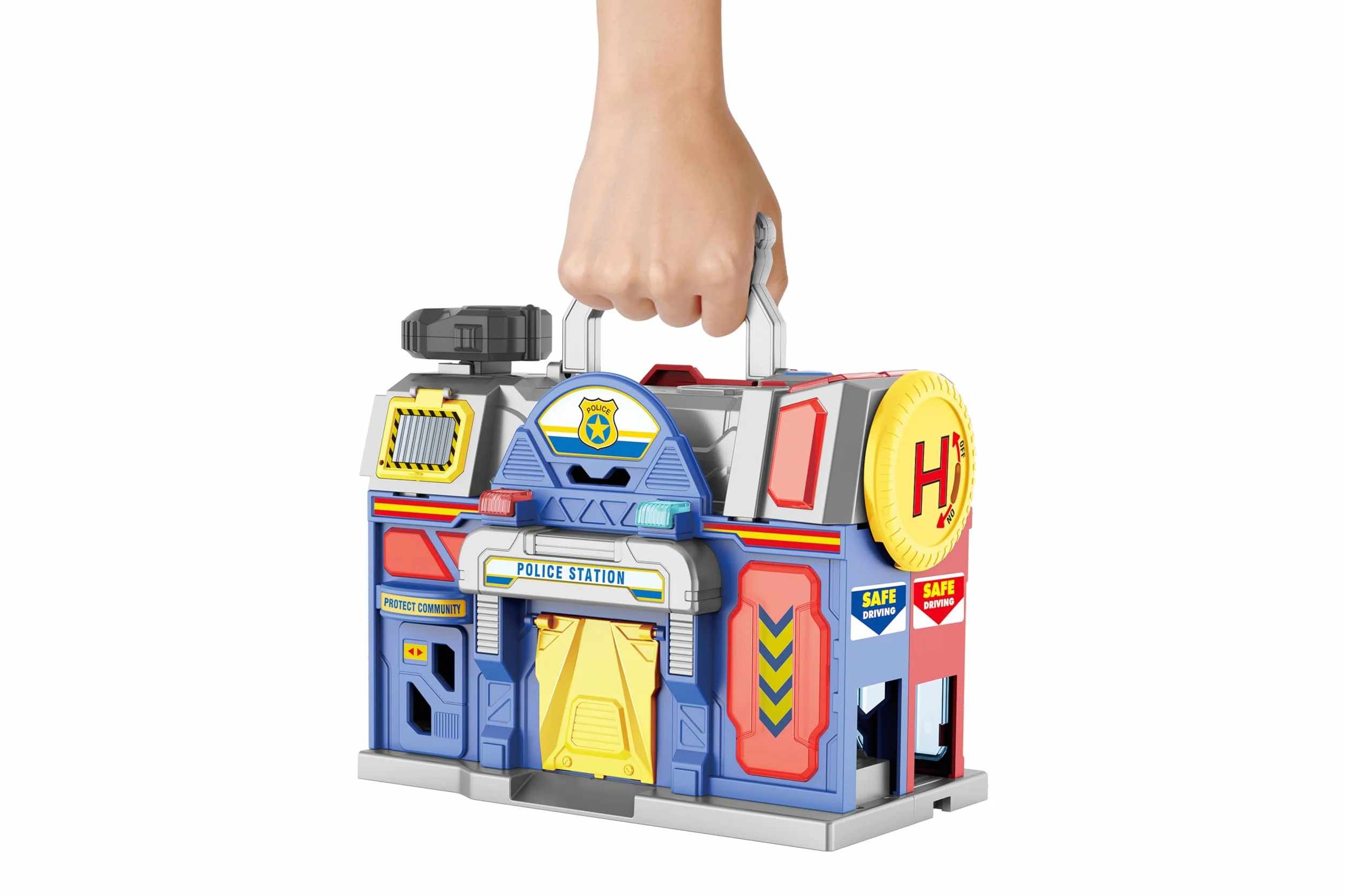 Gran estación de emergencia con sonidos y luces - Bomberos y policía - Sonidos y luces - Megáfono - 2 modelos de coche die-cast incluidos - Dimensiones 75 x 39 x 30 cm - Globo Juguetes - WToy 42189