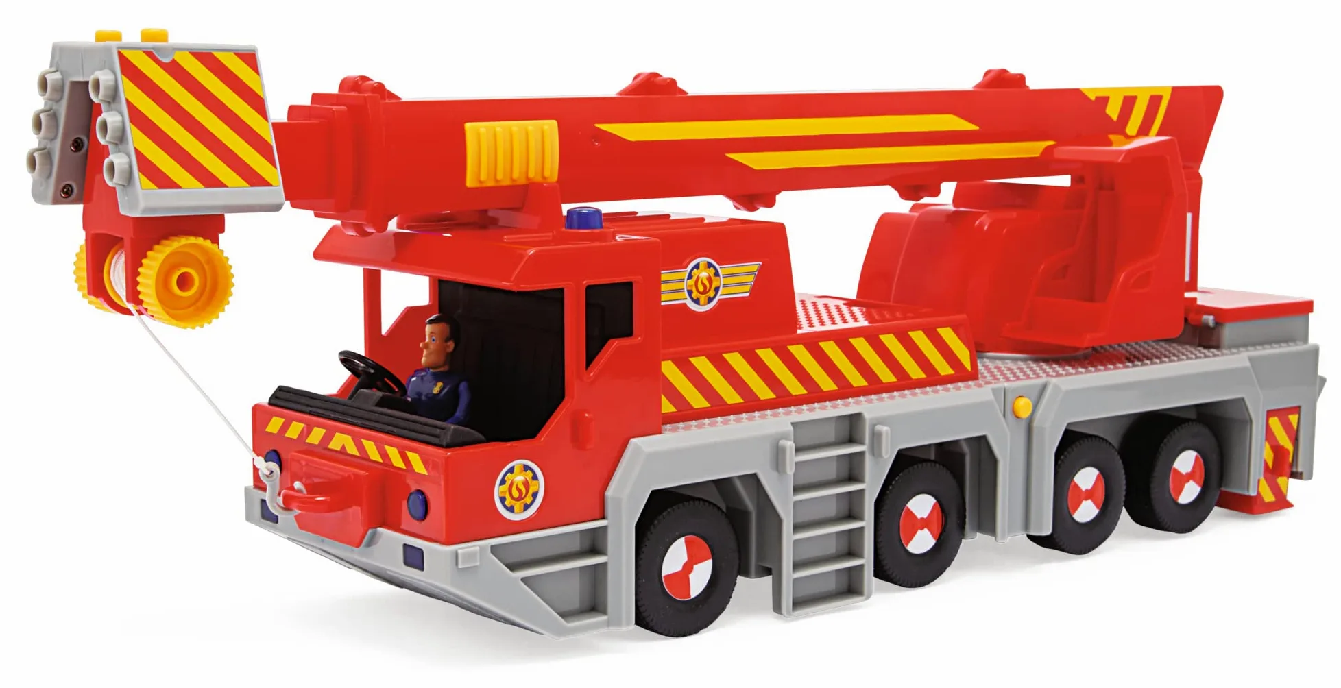 Simba 109252517 - Grúa de Juguete de Sam Bombero (50 cm) - Vehículo de Rescate 2 en 1 (Coche y grúa) para niños a Partir de 3 años, con cabrestante, Figura, luz y Sonido (Incluye Pilas)