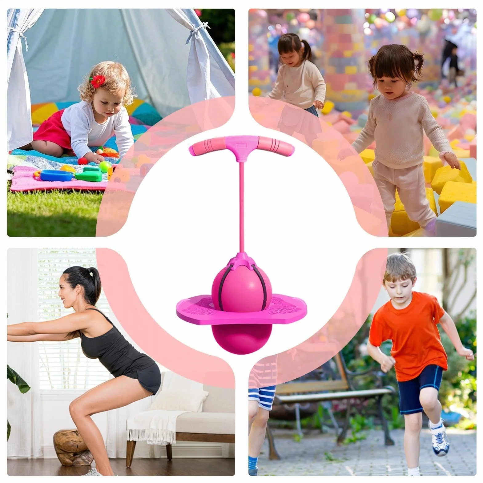 Pelota De Salto con Asa, Pelota De Equilibrio Elástica Antideslizante, Pelotas De Rebote Y Bomba De Aire Incluida, Ejercicio De Coordinación Mano-pie, para Adultos Y Niños
