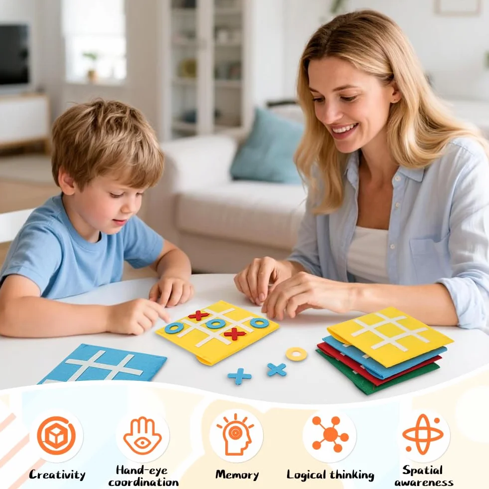 Tres en Raya Niños Animales Pack 16, Mini Juego de Mesa de Fieltro, Regalos Alumnos Primaria, Detalles Cumpleaños Niños, Juego de Viaje, Multicolor
