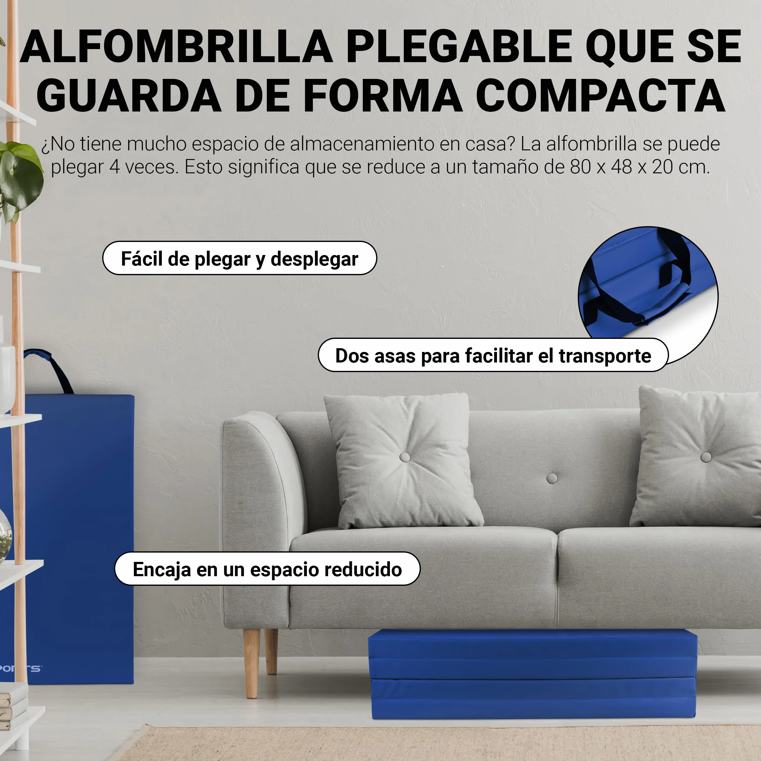 MSPORTS Esterilla de gimnasia plegable 190 x 80 x 5 cm para casa y niños