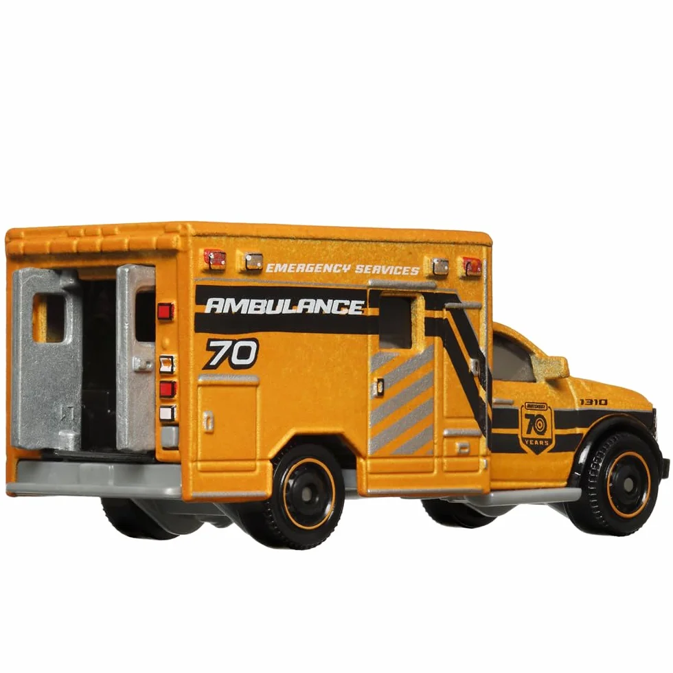 Matchbox Moving Parts 70 Years Special Edition Vehículo fundido a presión – HMV12 ~ Inspirado en la ambulancia Ram 2019 ~ 5/5 Naranja y Negro