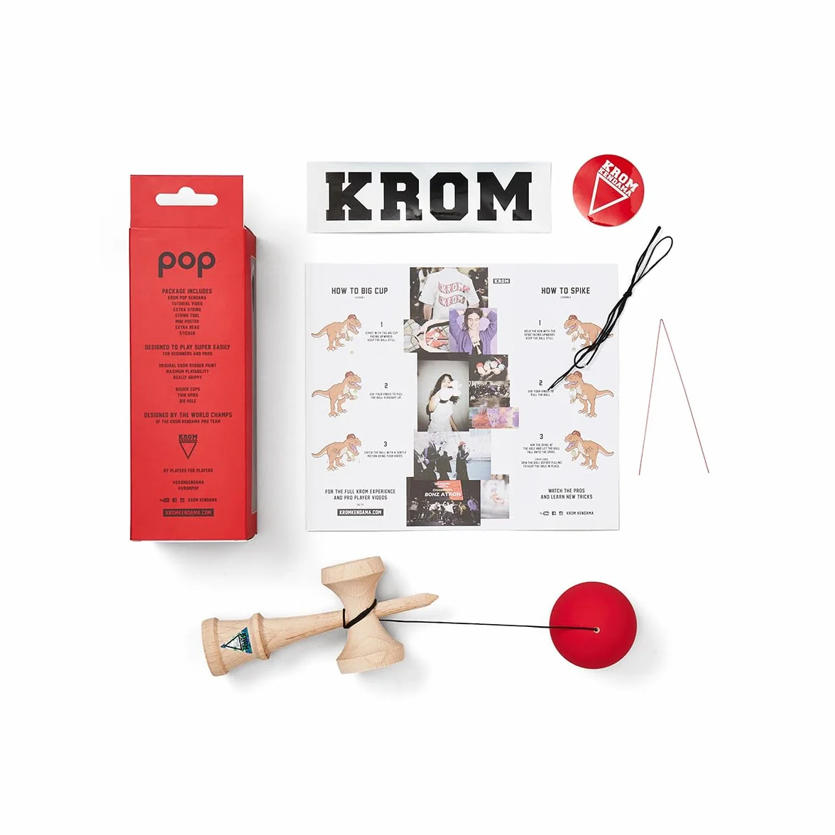 KROM Juguete Kendama – Pop Rojo – Resistente y Duradero – Mejora Tus Habilidades Cognitivas – Mejora el Balance, los Reflejos y la Creatividad – Kendama Modelo Pro Hecho para Principiantes y Expertos