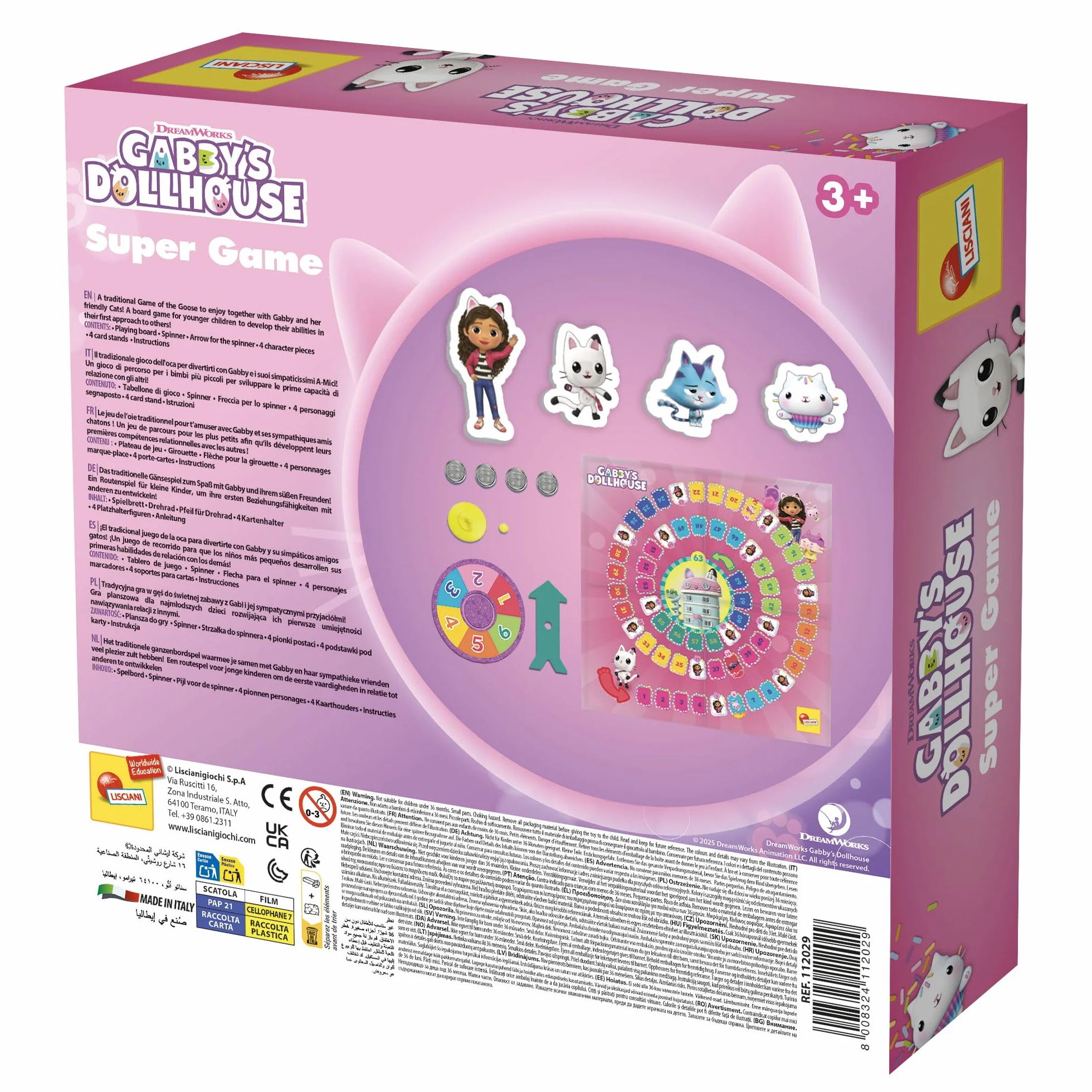 Lisciani - LA CASA DE MUÑECAS DE Gabby Super Juego - Juego de Mesa Educativo para Niños a Partir de 3 años - Juego de la Oca Inspirado en la Serie - Desarrollo de la Coordinación, Memoria
