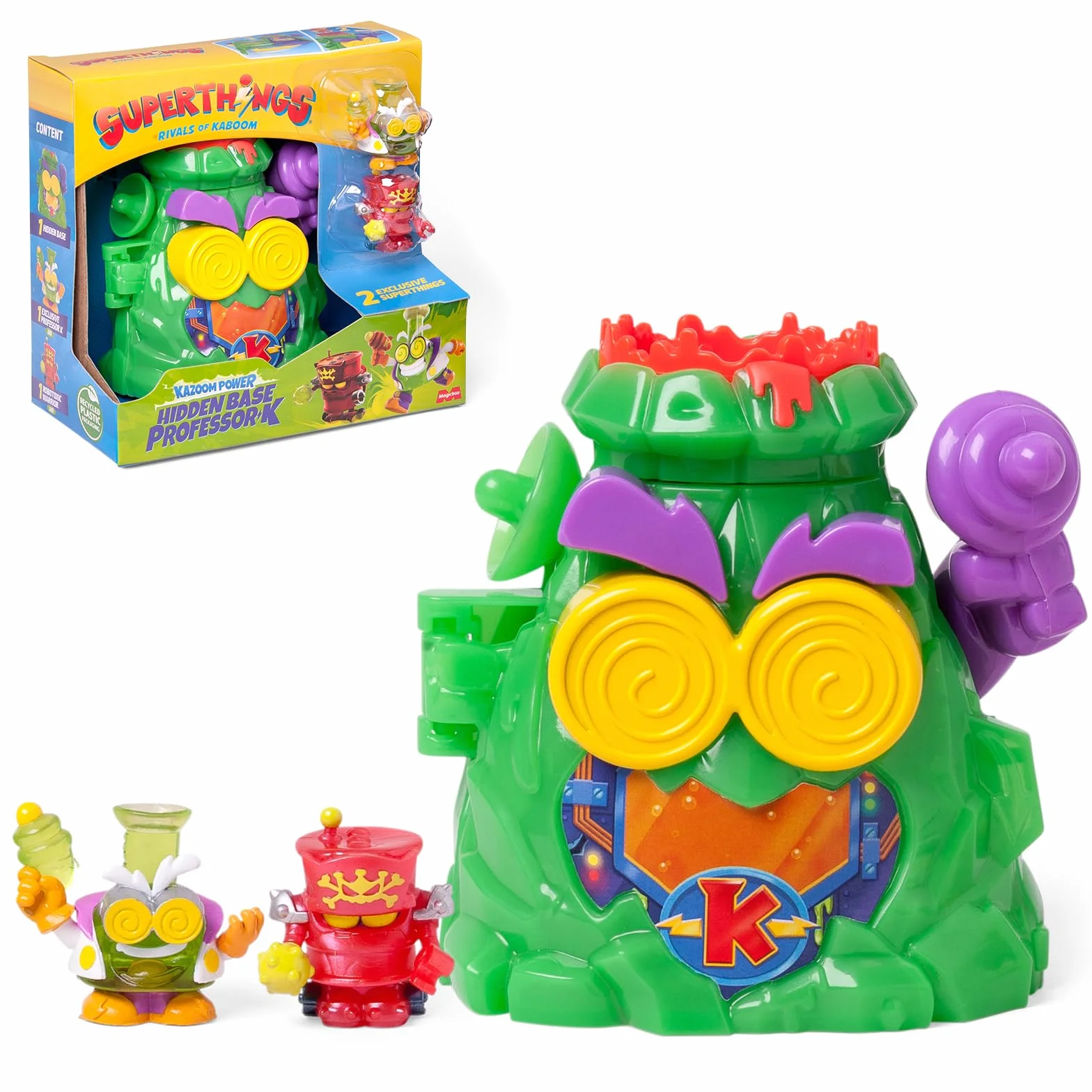 SUPERTHINGS KAZOOM Power – Hidden Base Professor K. Guarida del Professor K de la Serie de TV “Kazoom Power”. Contiene 1 Hidden Base, 1 Professor K Exclusivo, 1 Robotoxic Exclusivo