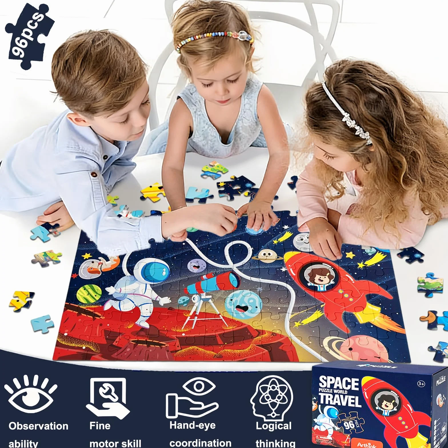 4, 5, 6 años, rompecabezas para niños, 96 piezas, rompecabezas de suelo para viajes espaciales, modelo del sistema solar, juguete Montessori a partir de 3 años, regalos de cumpleaños para
