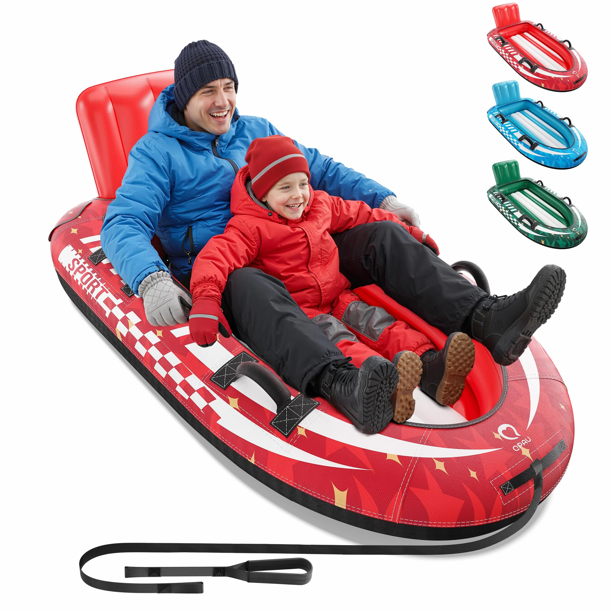 QPAU Trineo de nieve inflable para 2 personas con cubierta de lona, respaldo y asas reforzadas