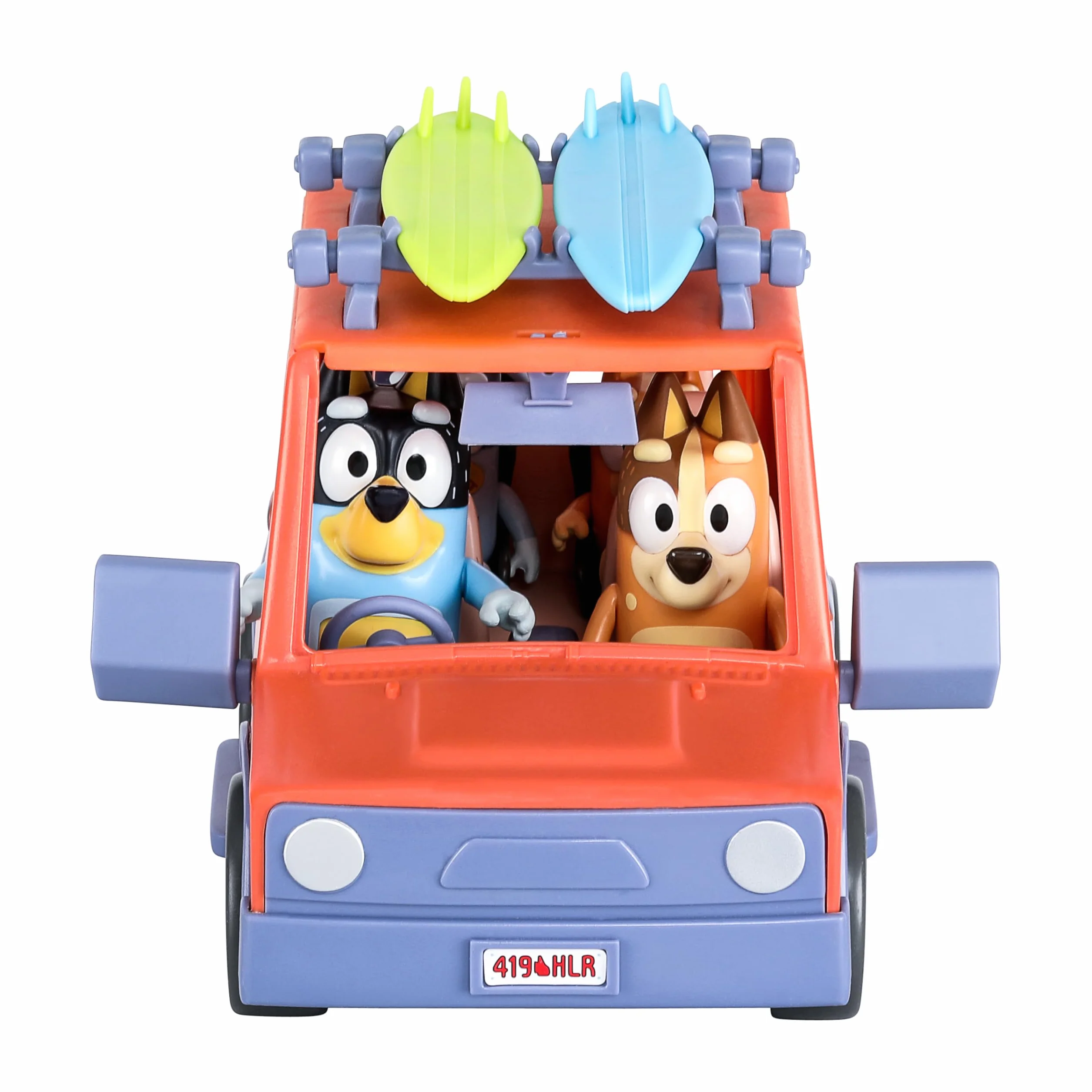 Bluey Pack del Todoterreno Familiar de los Heeler y 4 Figuras, Figuras de 6,3 cm, 2 Tablas de Surf y Pegatinas