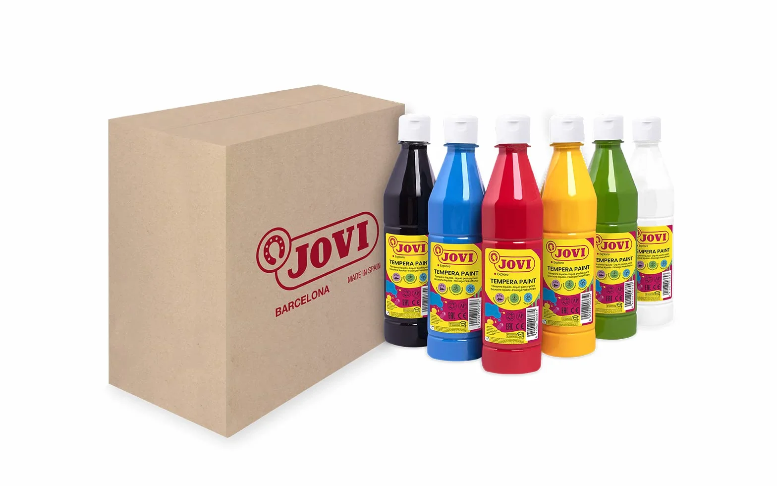Jovi - Témpera líquida 6 botes de 500ml, colores primarios, formato escolar | fácil de lavar - sin gluten