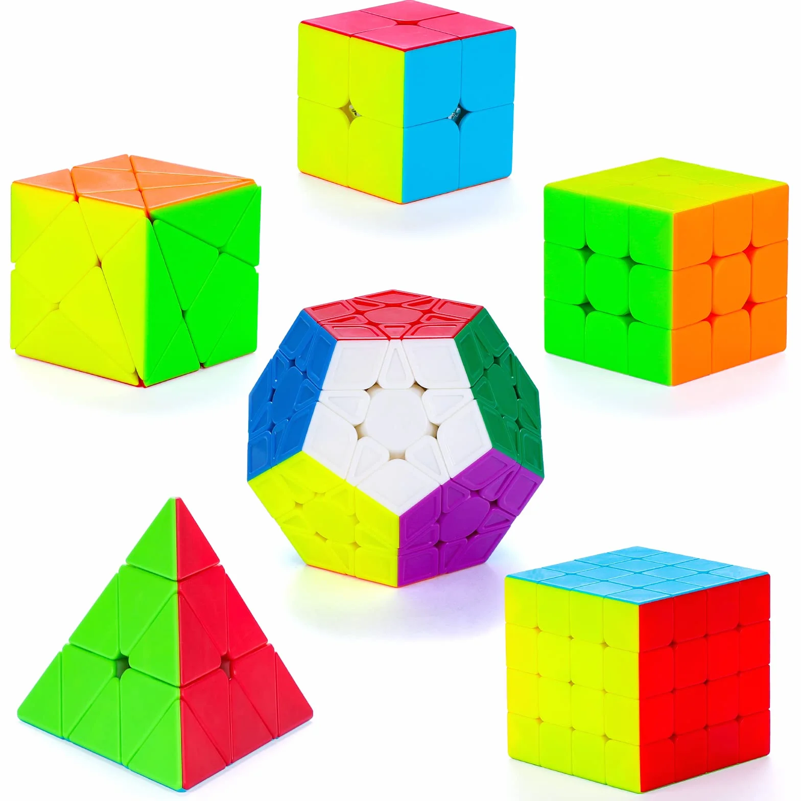 Coolzon Cubo de Mágico Set, 6 Pack Cubos de Velocidad 2x2x2 3x3x3 4x4x4 Pyraminx Megaminx Skewb Smoothly Stickerless Magic Cubes Puzzle Cube Toy para Niños y Adultos, Navidad, Cumpleaños, Festival