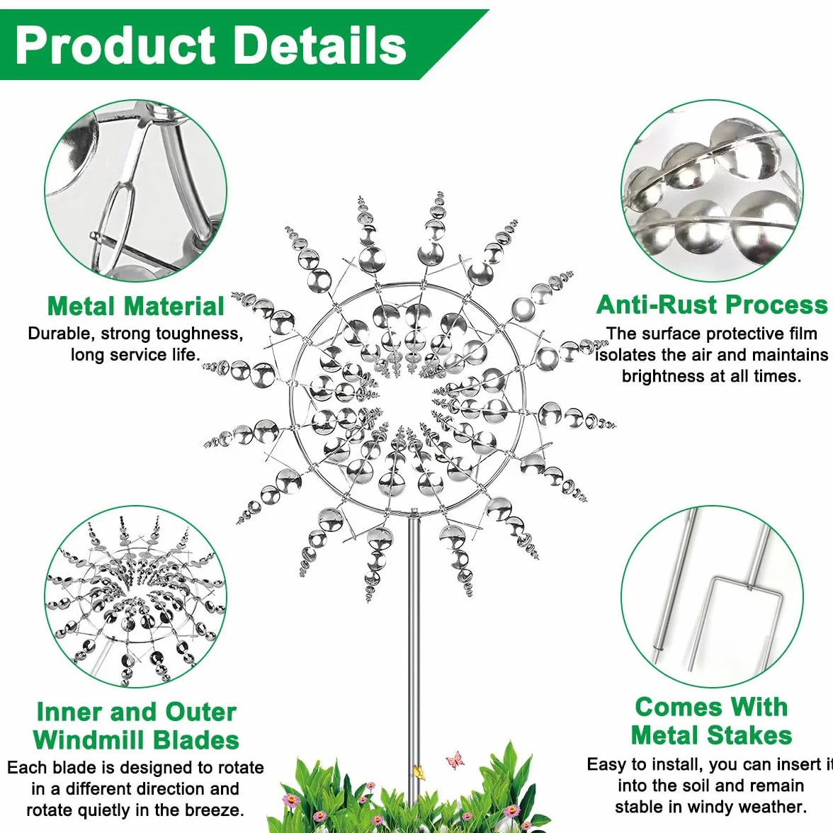 Molino de Viento de Metal, Wind Spinners para Jardín, Spinner de Viento 3D, Giradores de Viento de Jardín, Escultura de Viento Spinner para Patio, Jardín, Decoración al Aire Libre