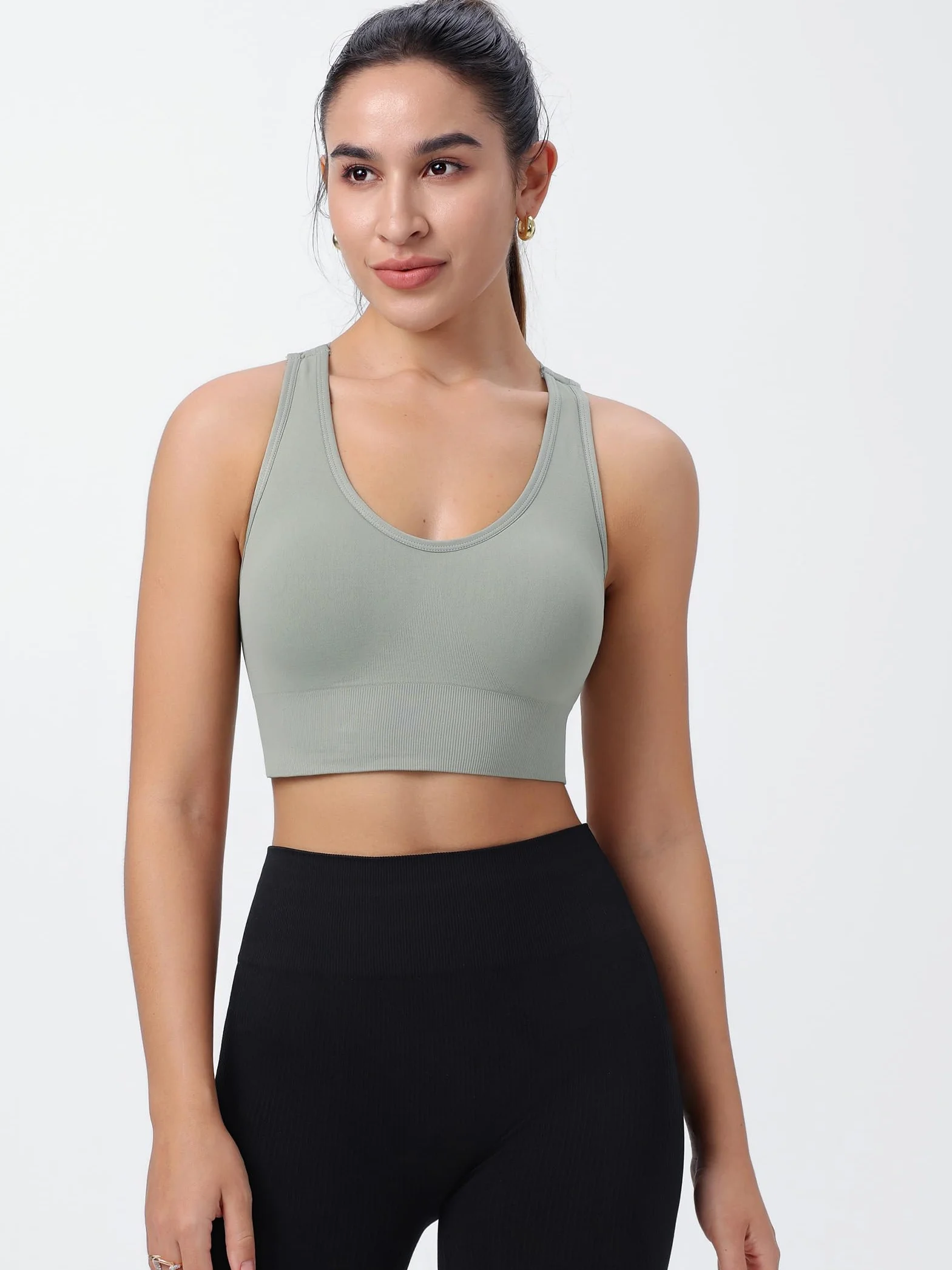 Sujetador Deportivo Mujer Alto Impacto Push up Almohadilla Desmontable Sin Costura 3Pcs para Yoga