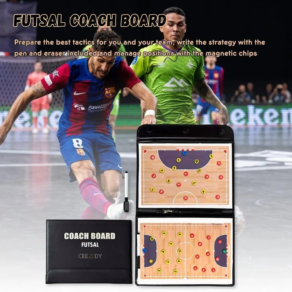 CREADY Pizarra Entrenador Futbol Sala 31x22cm con 24 Imanes y Rotulador Borrador