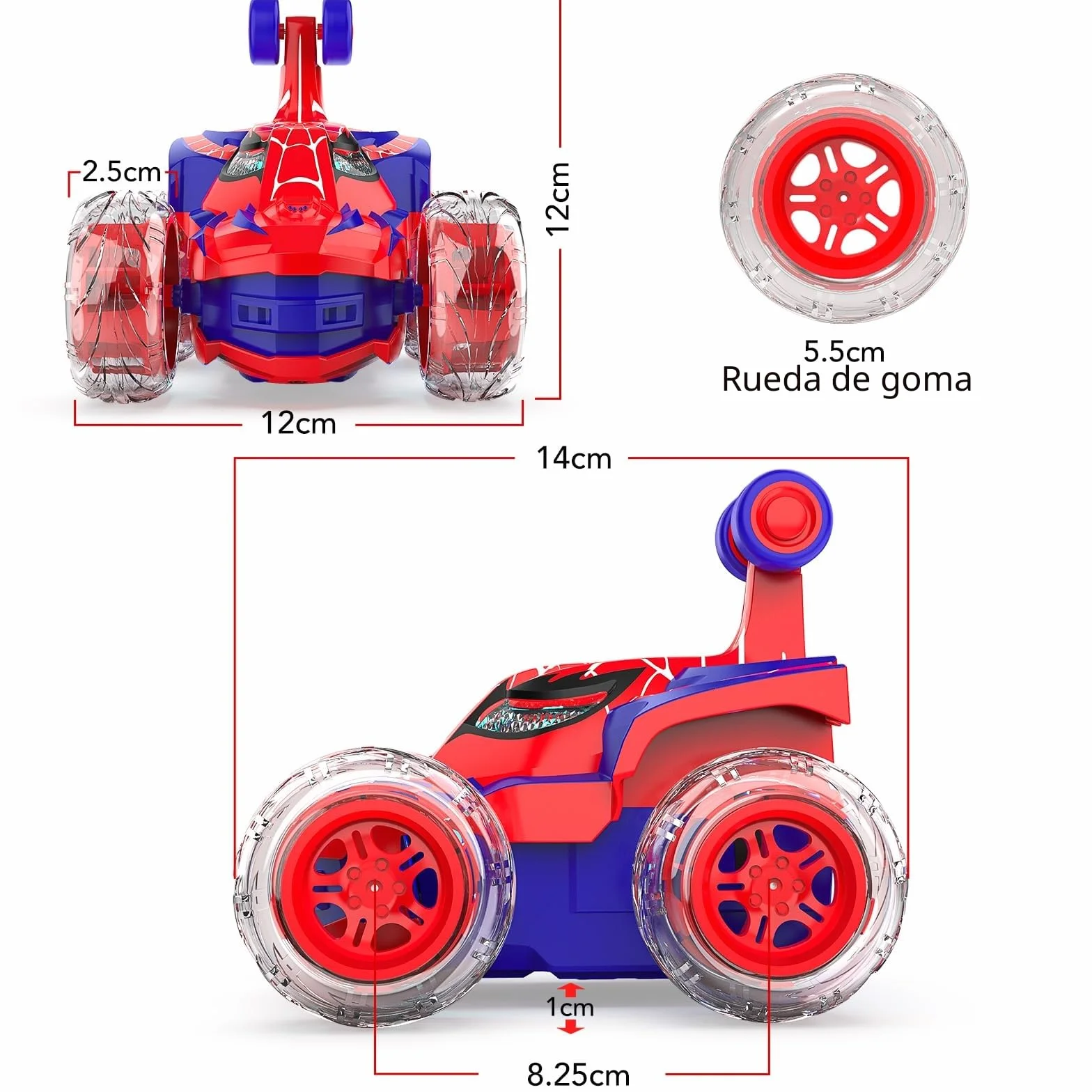 Coche Teledirigido Spider 2.4Ghz Radiocontrol Monster Truck con Luces RC Juguetes Niños 3-12 Años 360°