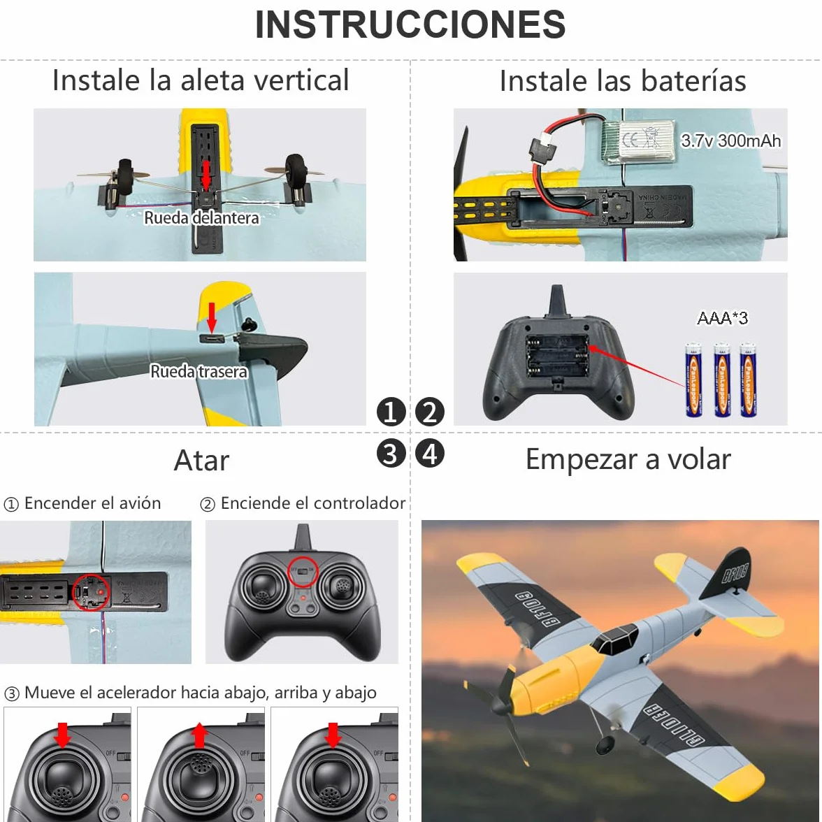 HAWK'S WORK 3 Canales RC Avión BF-109, Avión Teledirigido Listo para Volar, 2.4GHz Estabilizador Giroscópico de 6 Ejes, Fácil de Volar para Niños y Principiantes
