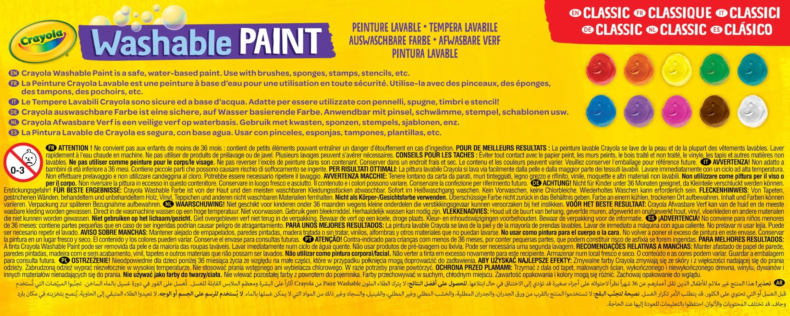CRAYOLA - 10 Botes de Pintura Lavables, Paquete de 10 Botes de 59 ml, Edad Recomendada: a partir de 3 Años, 54-1205