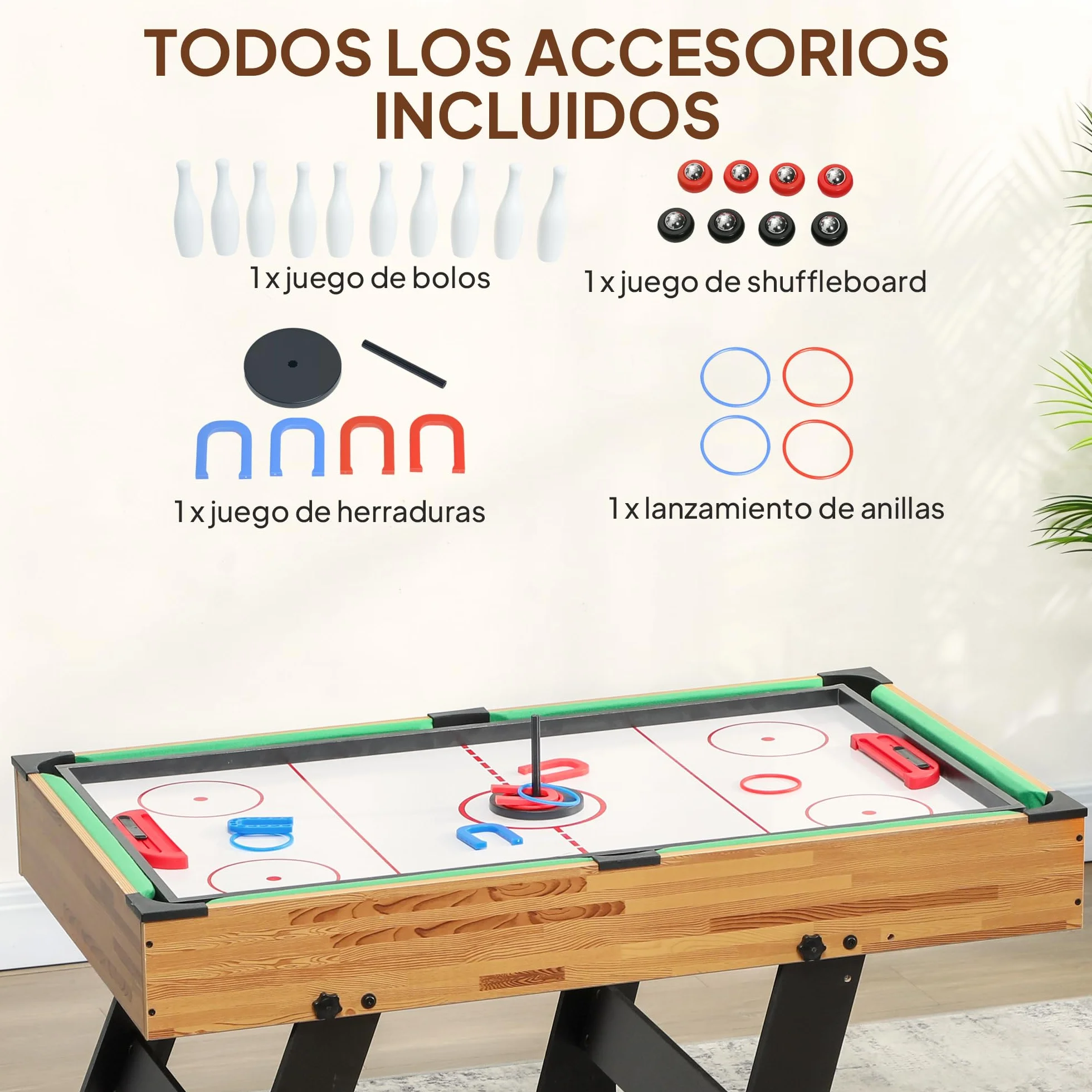 SPORTNOW Mesa Multijuegos Plegable 13 en 1, Mesa de Juego con Futbolines para Niños, Billar, Ping-pong, Hockey, Ajedrez, Damas, Backgammon y Accesorios, Diversión Familiar para Adultos y Niños Natural