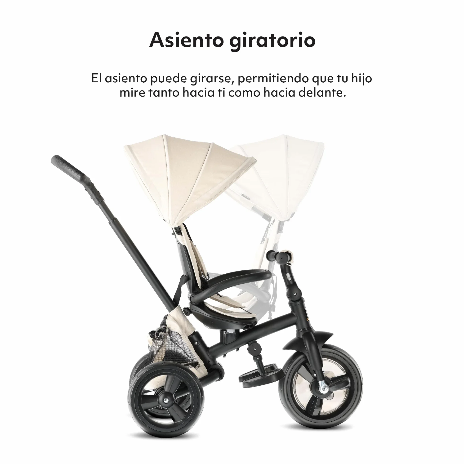 Deryan Explorer Triciclo 9 Meses a 25 kg - Evolutivo, Bicicleta Sin Pedales, Bicicleta Bebe, Plegable, para Niños, Asiento Reversible, Capota con protección Solar, Cesta, Arnés de 5 Puntos - Crema