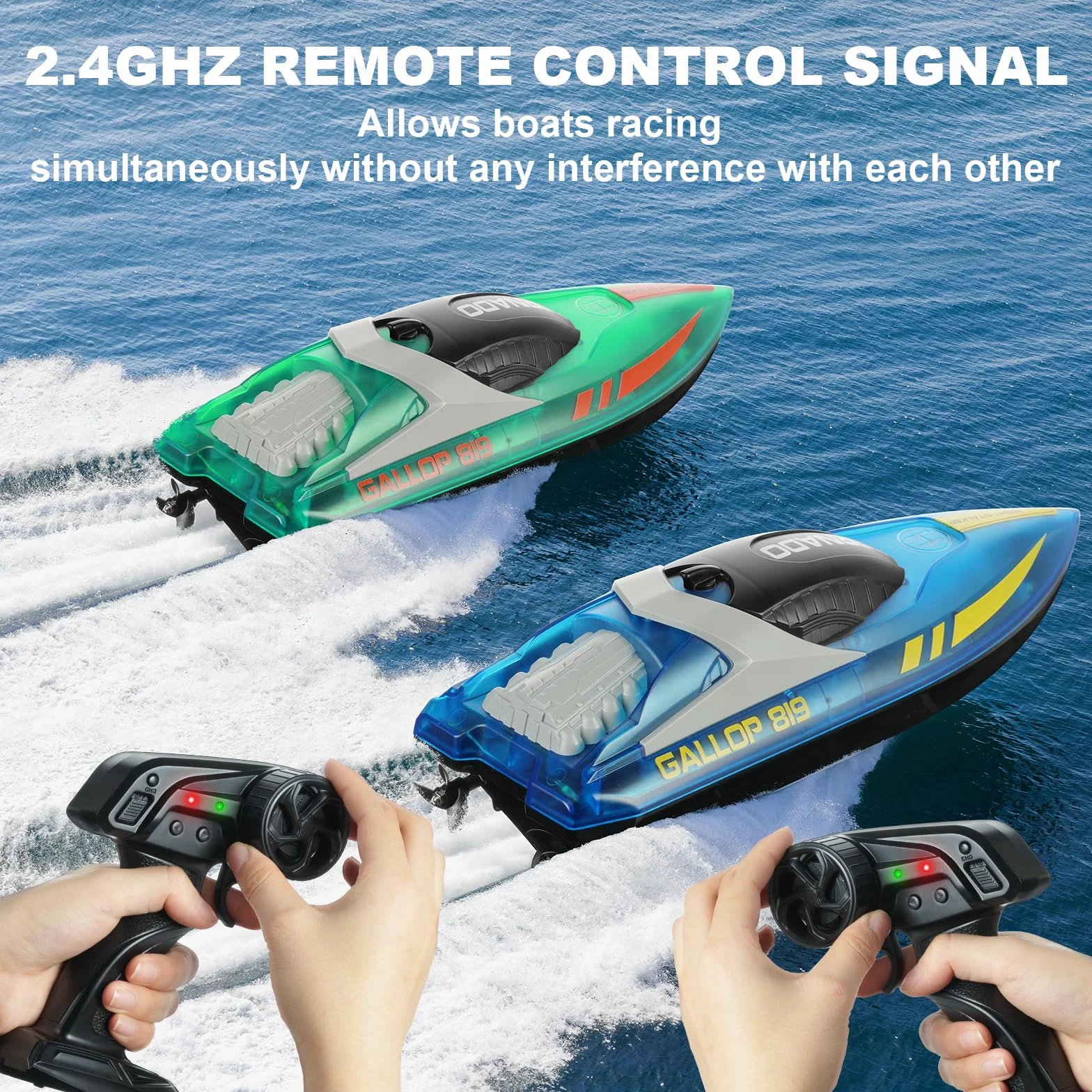 HOTUT Barco Teledirigido, 2.4GHZ Barco de Control Remoto con 2 Baterías Recargables, Luces LED, para Regalo para Niños,Niñas y Adultos
