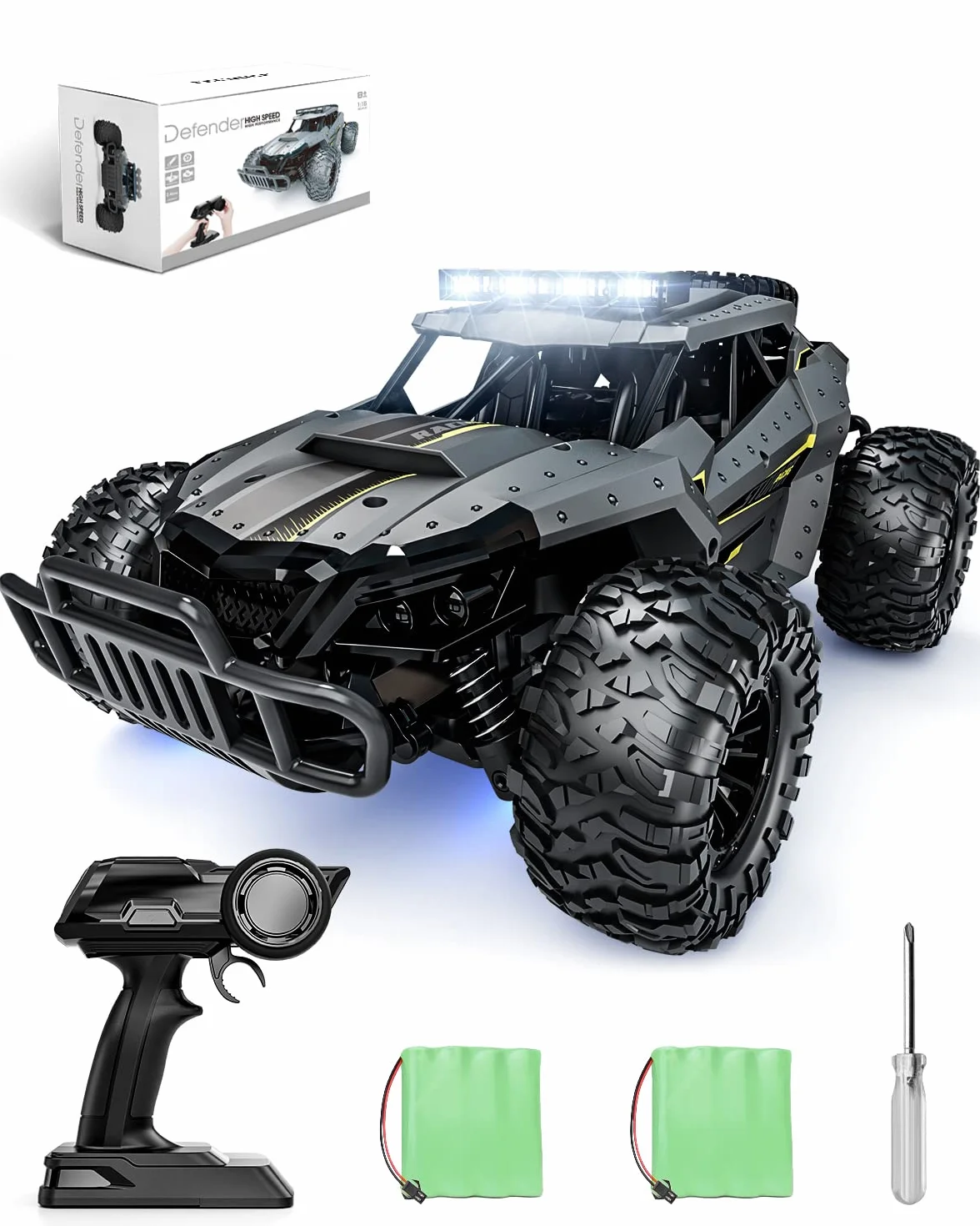 Tecnock Coches de Control Remoto para niños y Adultos, Escala 1:16, 20 km/h Tracción 2, camión Monstruo Todo Terreno, 2 Baterías para Juego de 60 Minutos, Juguetes Regalos para niños y niñas