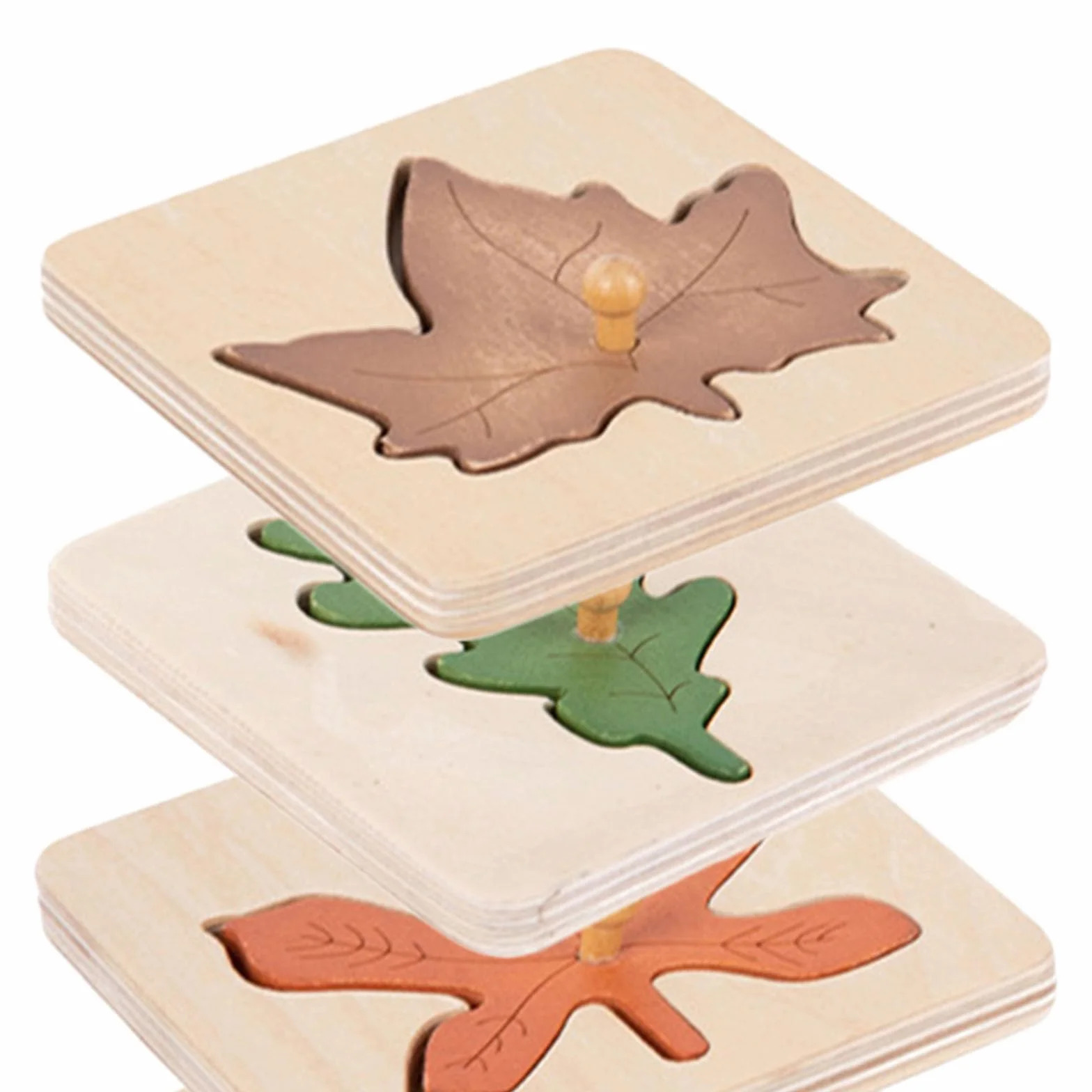 Ibasenice Montessori Puzzle de Madera 4 Piezas Hoja Otoño Juguete Educativo Preescolar Rompecabezas Cognitivo Motor