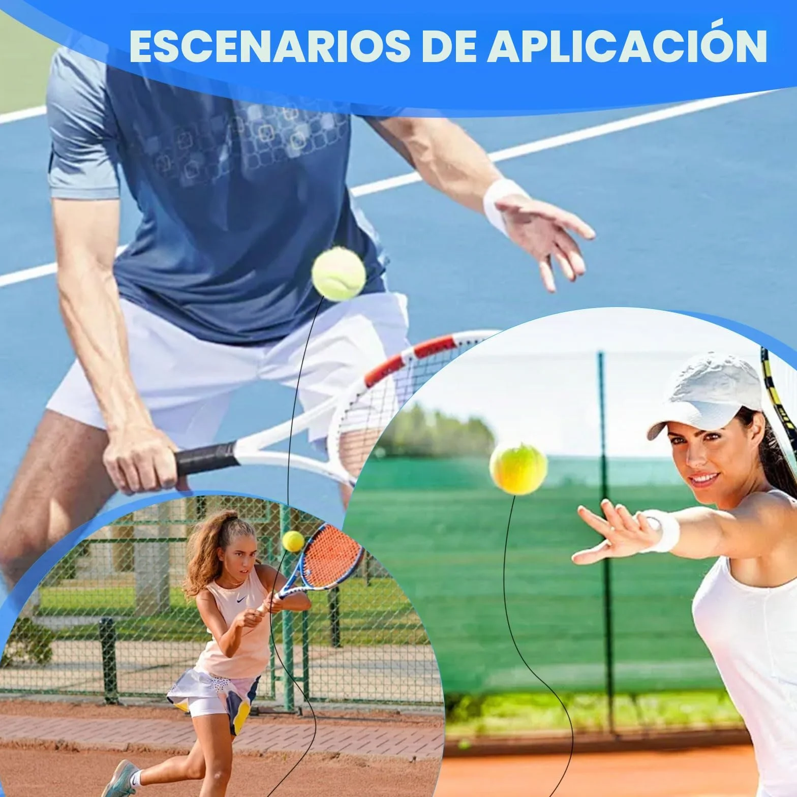 Funmo Juego de entrenador de tenis, tabla de base con 2 pelotas de rebote, banda de goma
