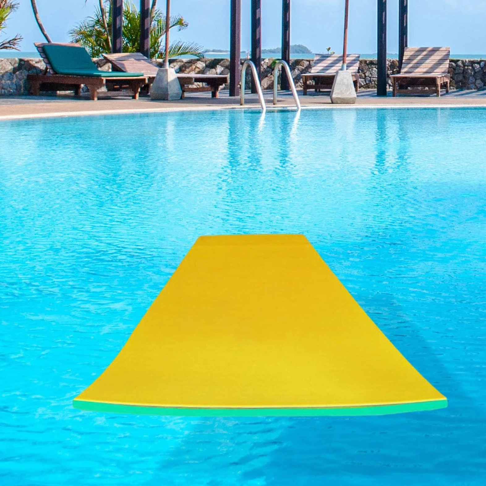 Fenteer Colchoneta Flotante para Piscina, Ideal para familias, Adultos, Fiestas y Playa, Verde Amarillo