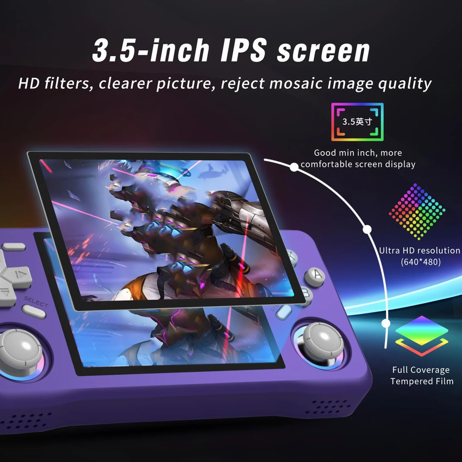 Luocute Máquina de Juego Electrónica Retro, Pantalla HD de 3.5 Pulgadas, RK3326 64bit A35, 6 Horas, 16 Emuladores, Consola Portátil (128GB)
