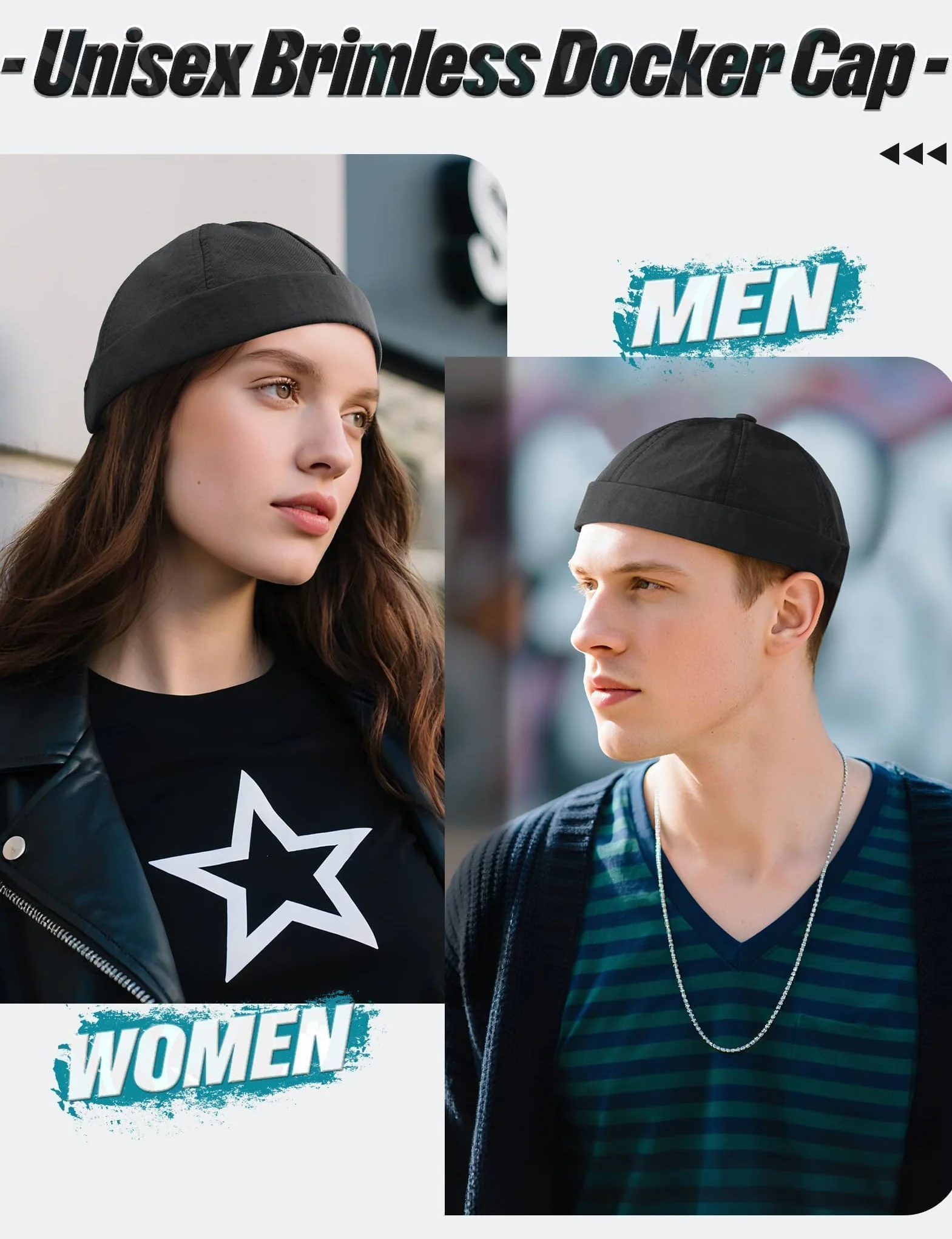 Becellen Gorra Docker Verano Gorro Sin Visera Retro Unisex Beanie Ligero Secado Rápido Negro