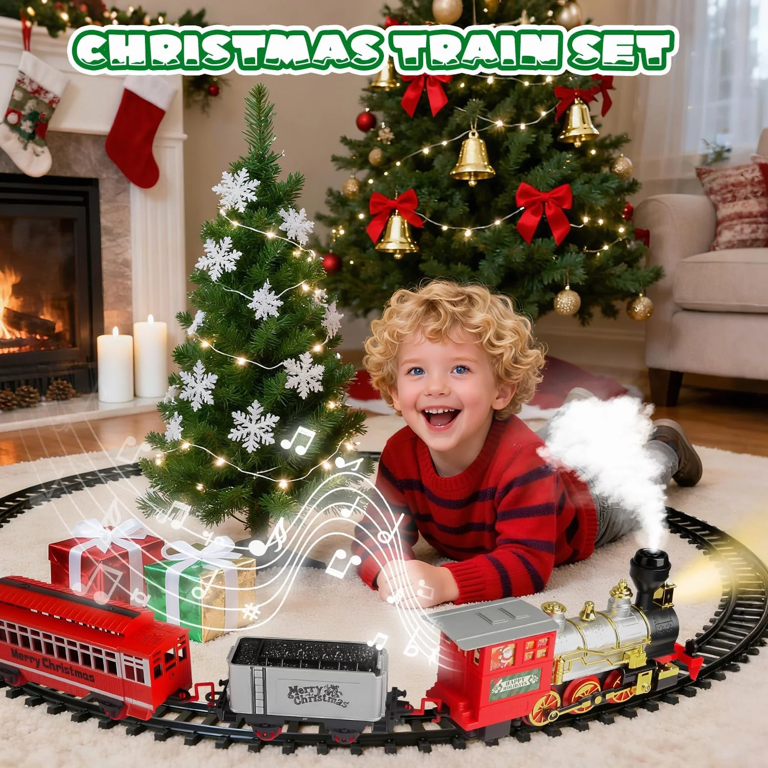 Tren Eléctrico para Niños con Humo, Luces y Sonidos - Juguete de Tren de Vapor 3-7 Años