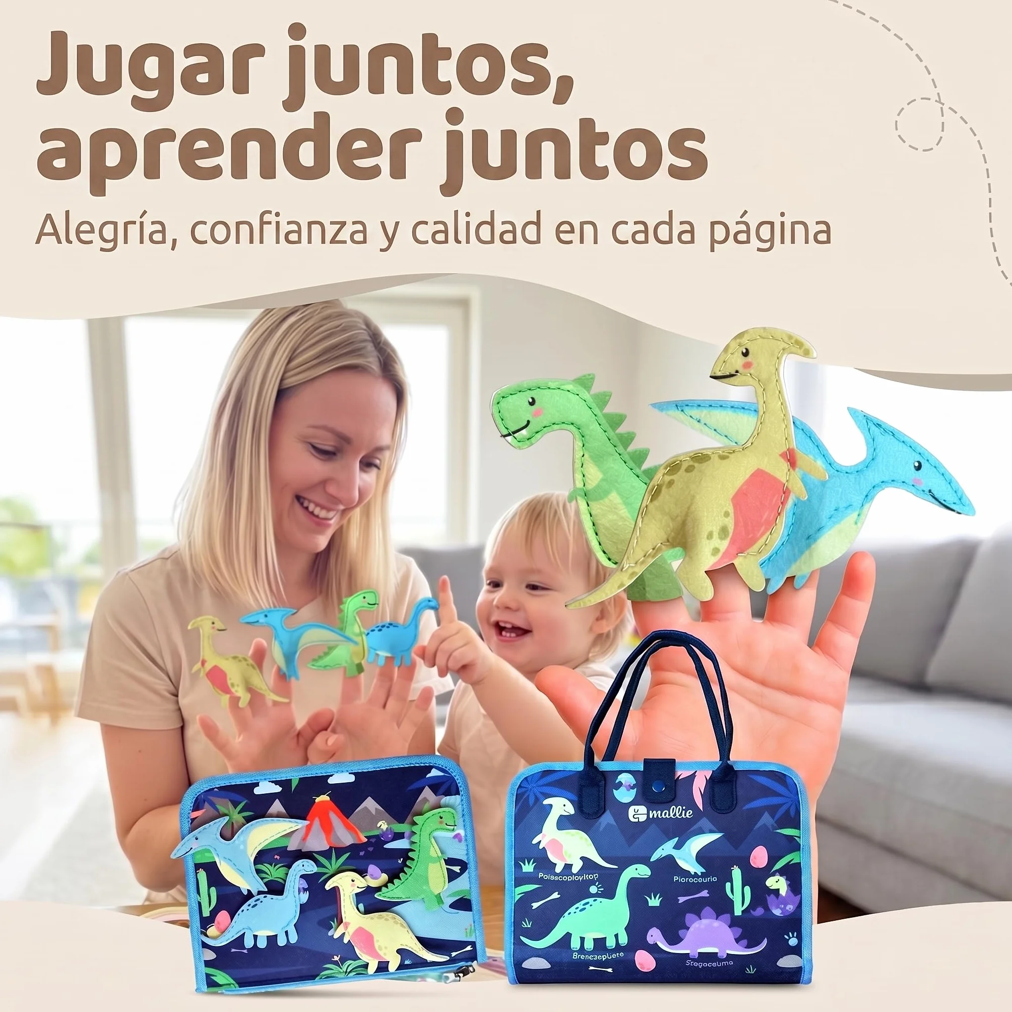 Mallie® Montessori Busy Board en Español para 1 2 3 años con Juego de rol y Marionetas – Busy Board, Libro Montessori 1 Año, Busy Book, Libro Sensorial Bebe 1 Año, Libro Montessori 2 Años