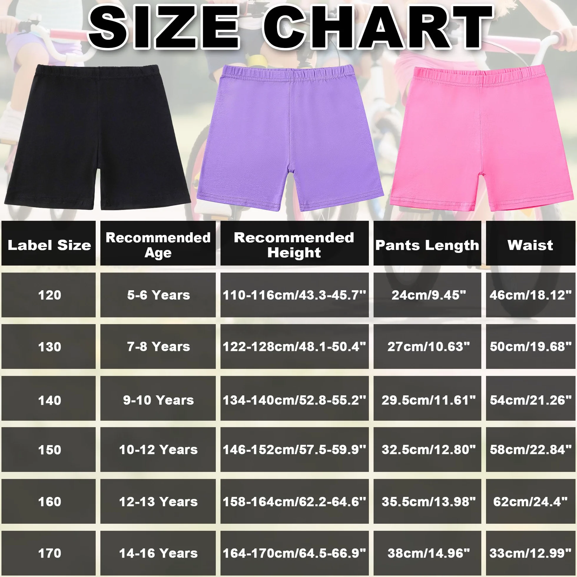 Shorts de Ciclismo Algodón para Niñas Pack 3 Elástica Transpirable Deportivo Correr Danza 5-16 Años