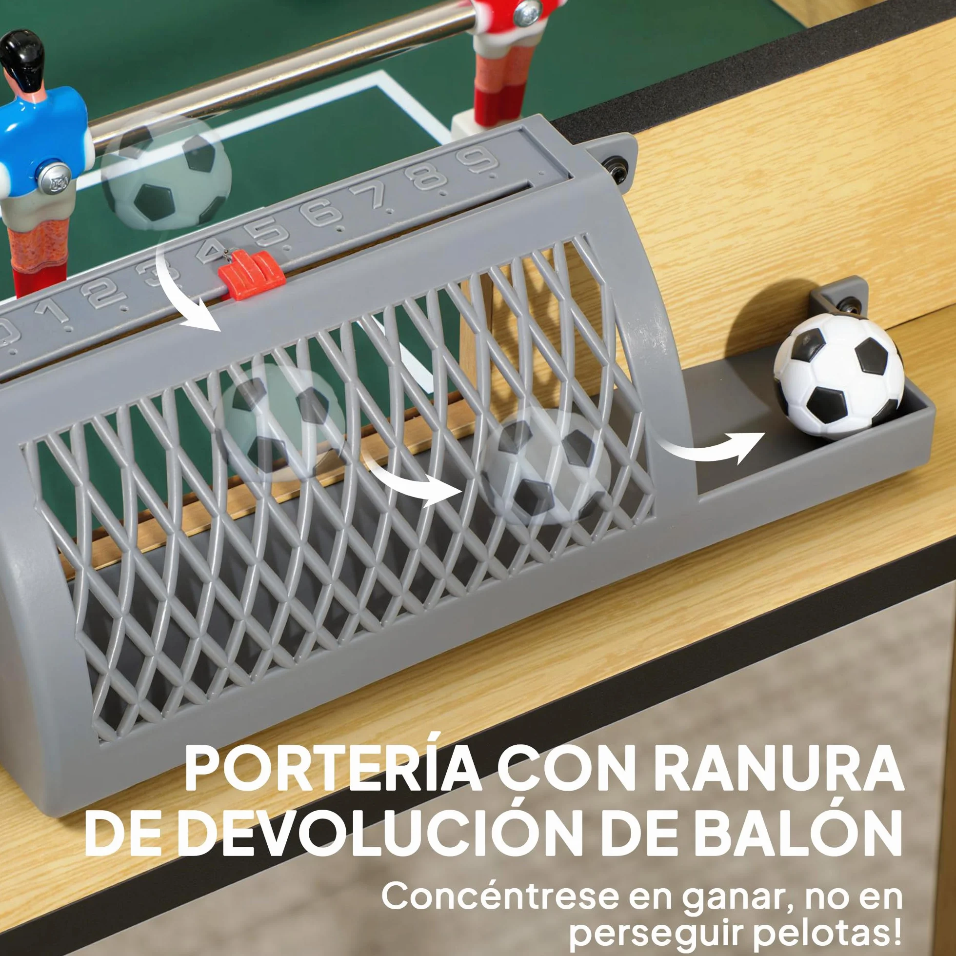 SPORTNOW Futbolín para Niños de Madera, Mesa de Futbolín con 2 Marcadores, 6 Asas, 18 Jugadores, 6 Barras y 2 Bolas, Regalo para Adultos, Familias, Fiestas, 75x66x75 cm, Natural