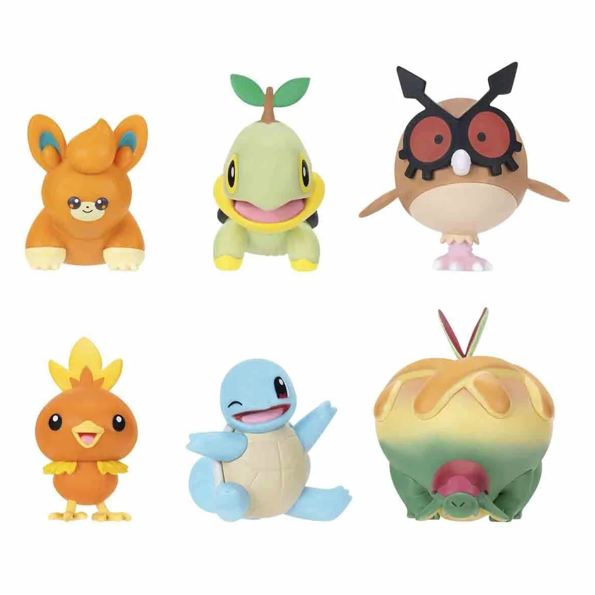 Pokémon Battle Figure 6 Pack - 5cm Figures Pawnii, Turtwig, Hoothoot, Torchic, Appletun, Squirtle - Official playset for Children 4+ Years