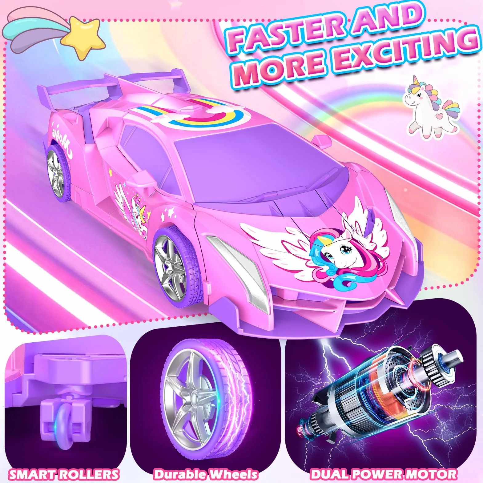 Unicornio Coche Teledirigido Niña, 2 en 1 Radiocontrol Transformar Coche RC 2,4GHz & Rotación 360°, Robot Unicornio Juguetes Niña 3 4 5 6 7 8 9 Años, Regalo Cumpleaños Navidad para Niños de Pascua